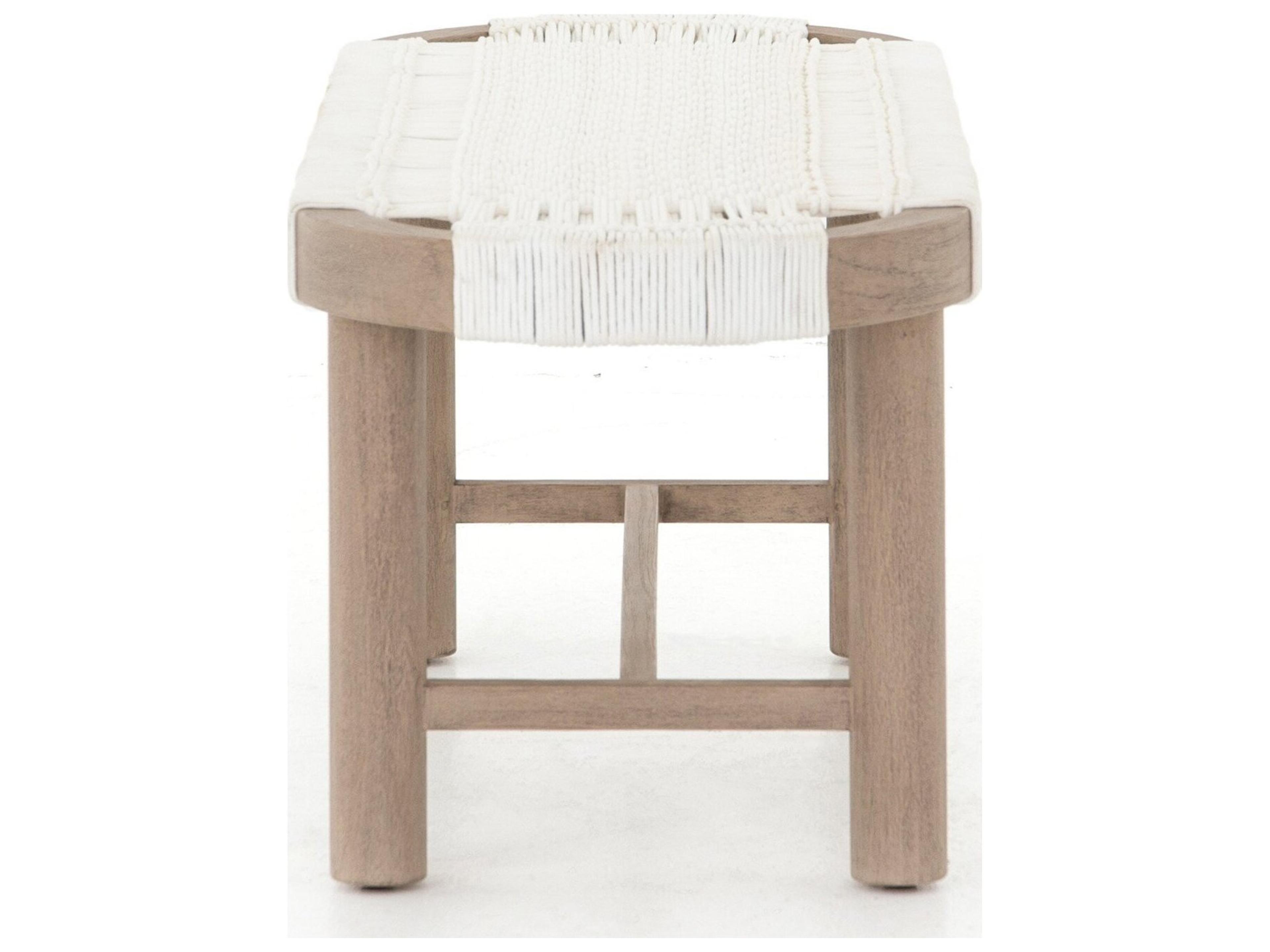 Four Hands Outdoor Solano Washed Brown / White Rope Teak Bench