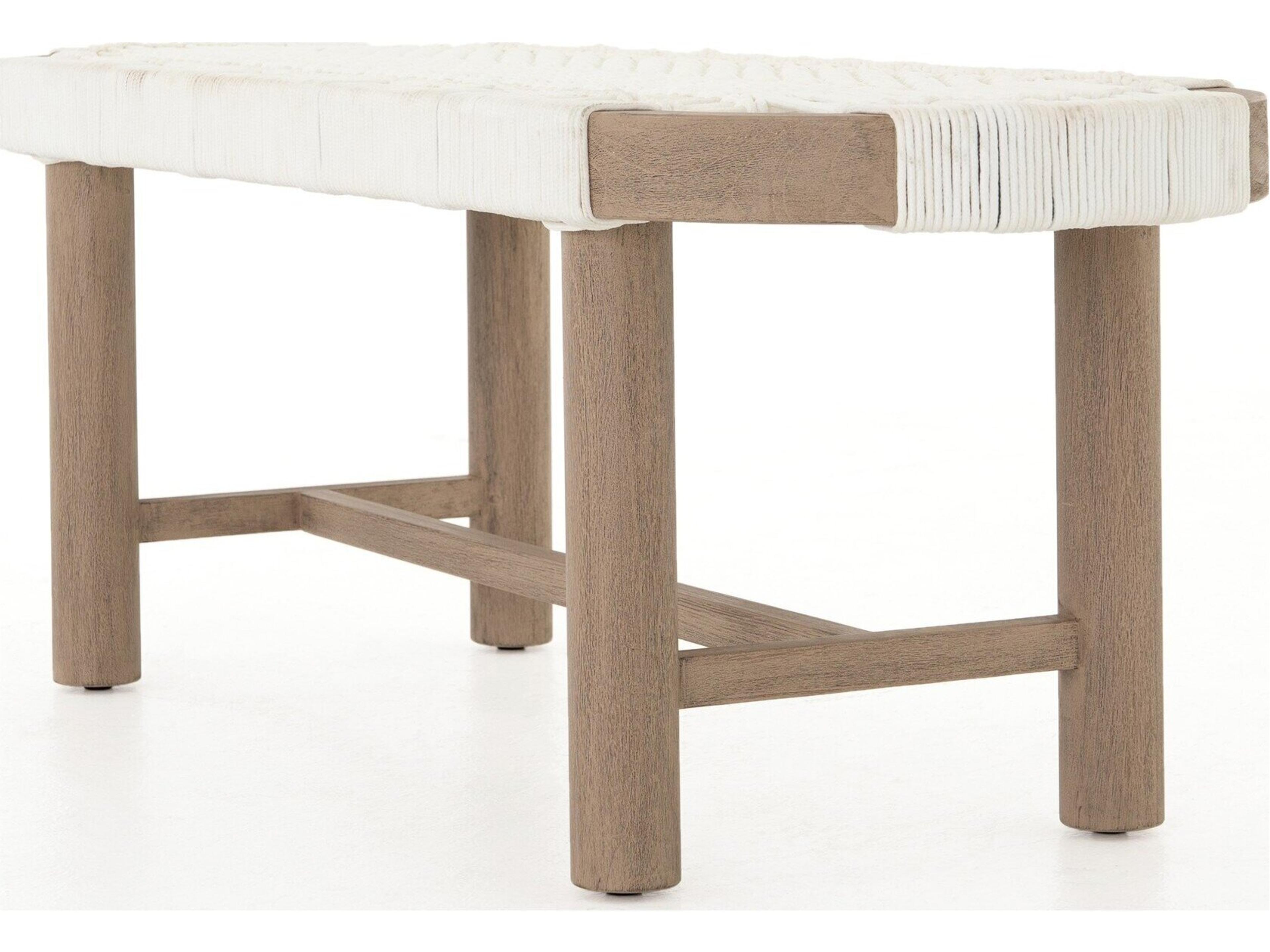 Four Hands Outdoor Solano Washed Brown / White Rope Teak Bench