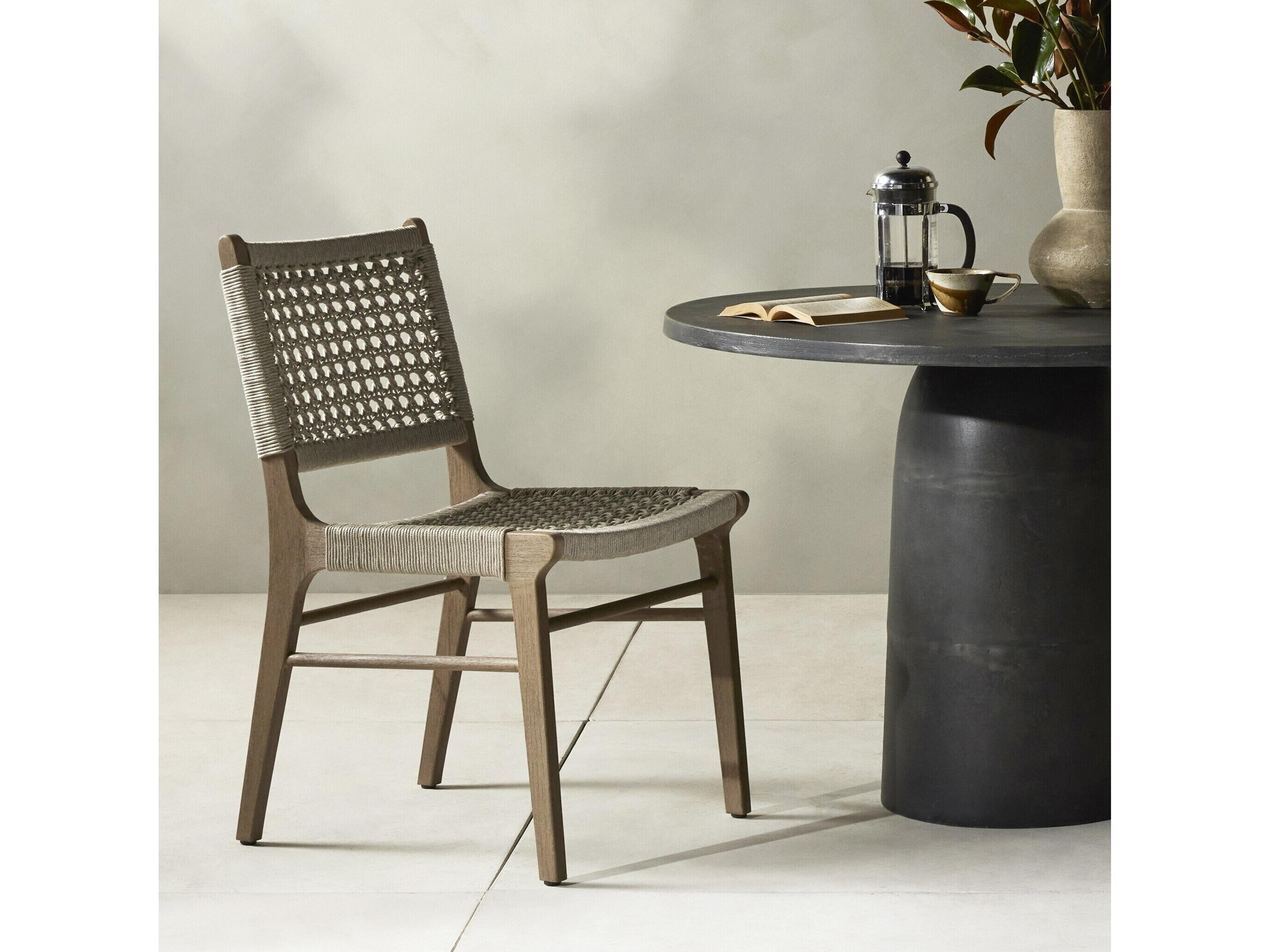 Four Hands Outdoor Solano Ivory Rope / Washed Brown Teak Dining Chair