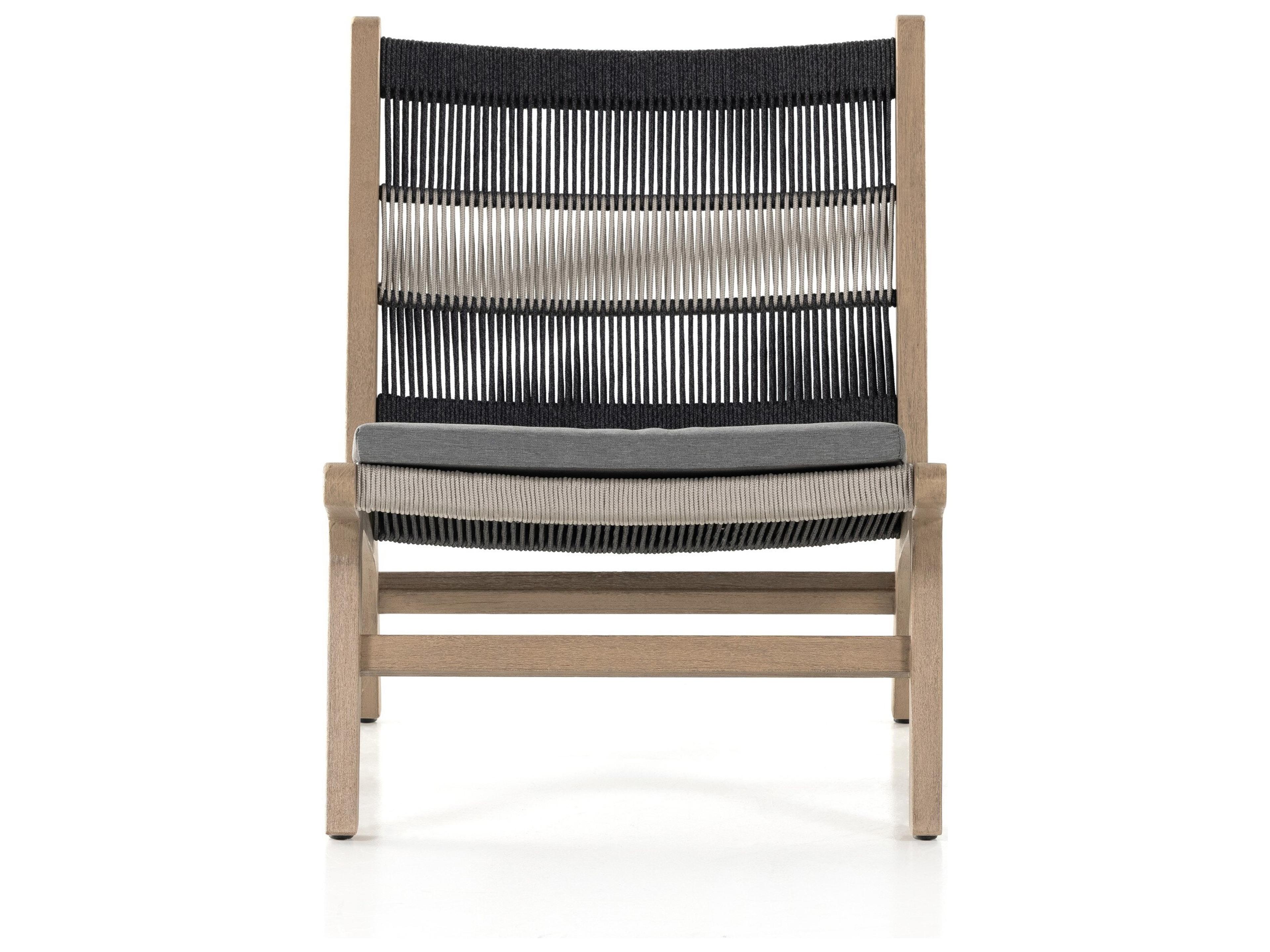 Solano Washed Brown Teak  Lounge Chair in Grey/Dark Grey Rope