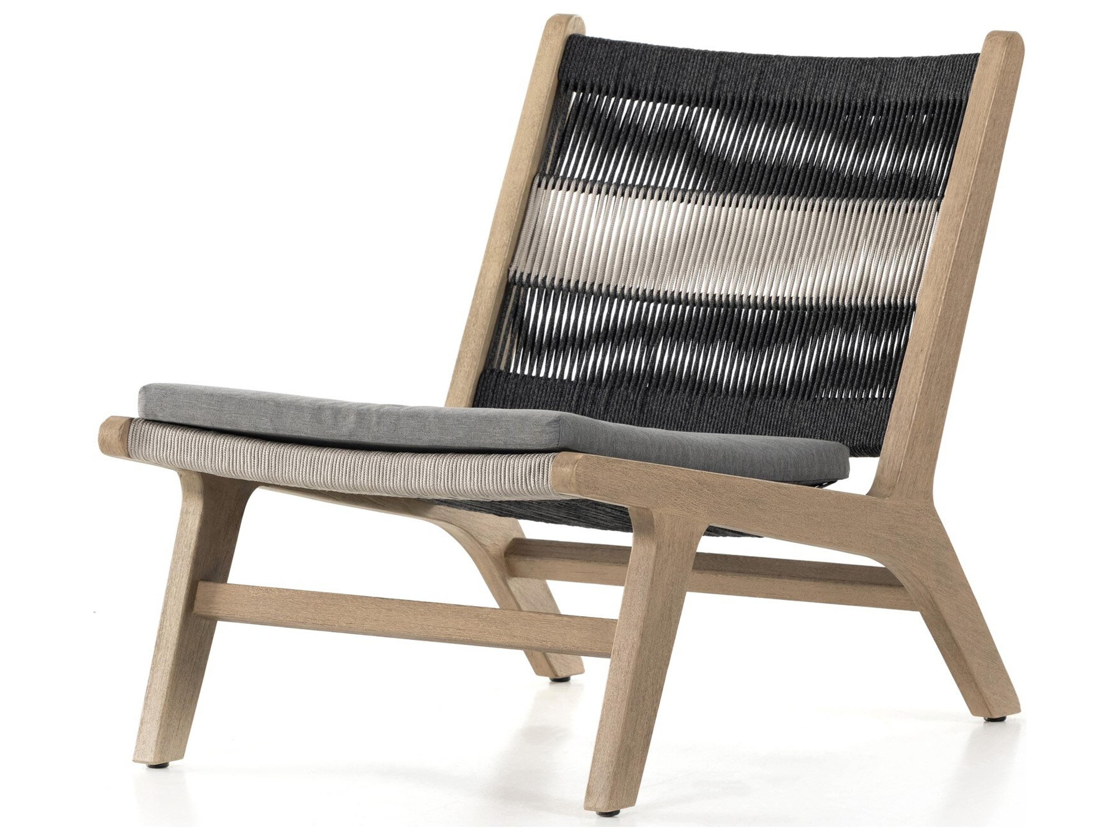 Four Hands Outdoor Solano Washed Brown Teak  Lounge Chair in Grey/Dark Grey Rope