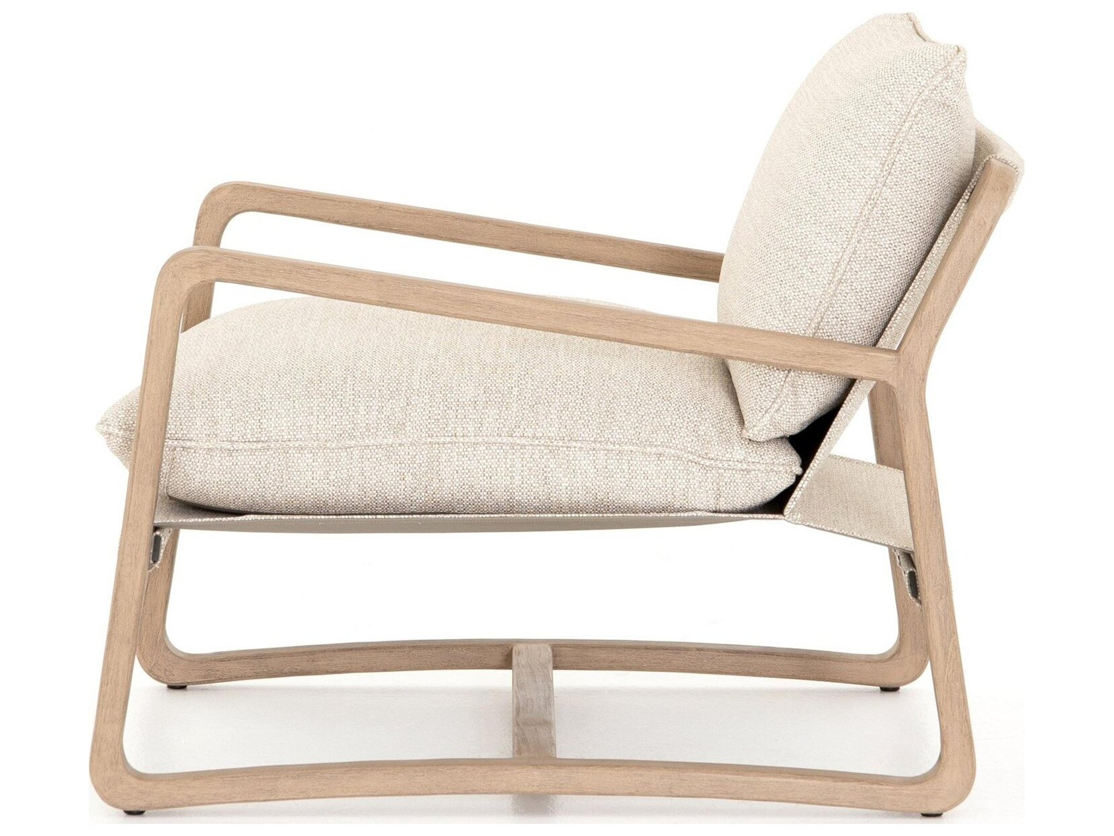 Four Hands Outdoor Solano Washed Brown Teak Lounge Chair with Faye Sand Cushion