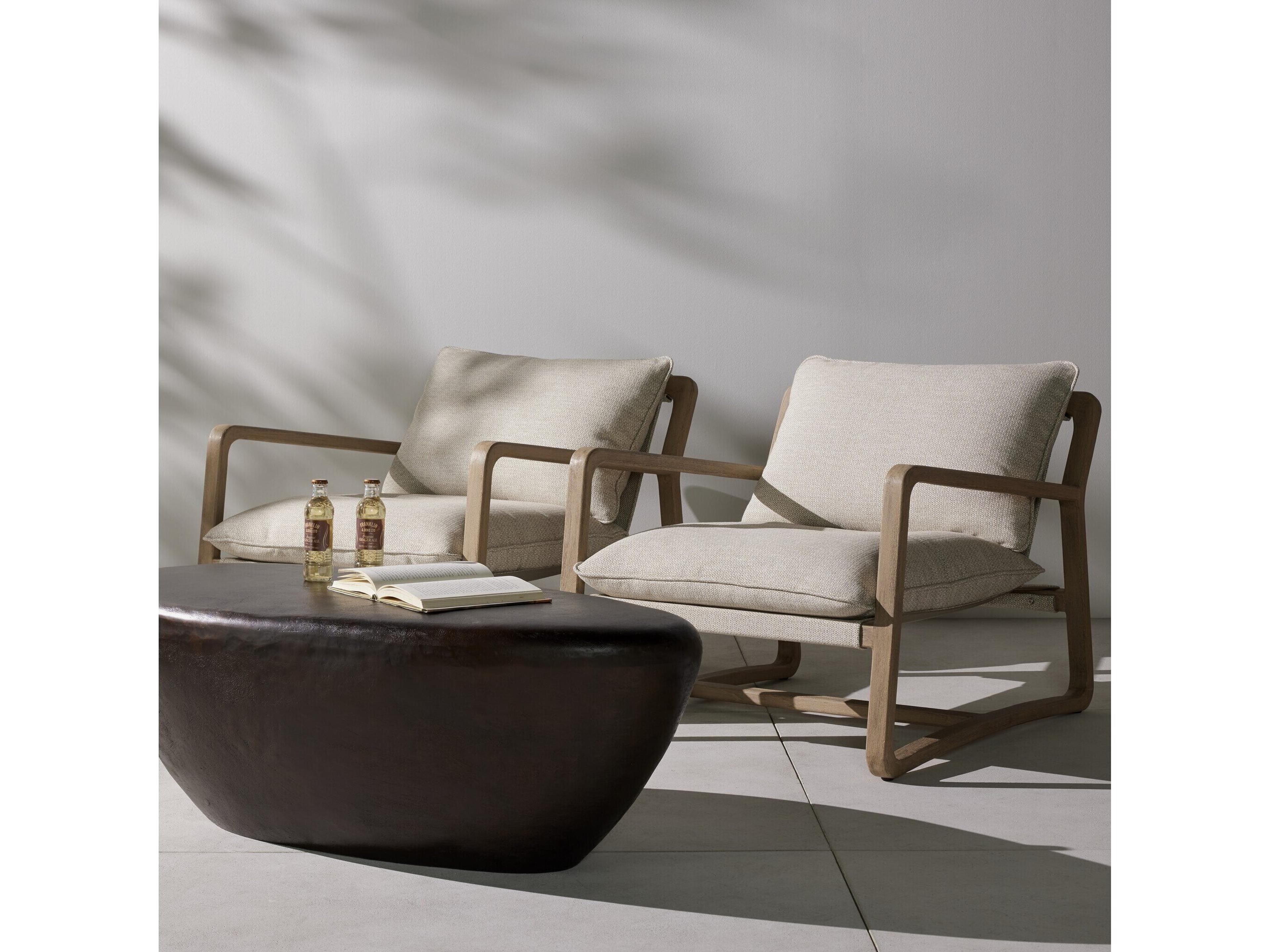 Four Hands Outdoor Solano Washed Brown Teak Lounge Chair with Faye Sand Cushion