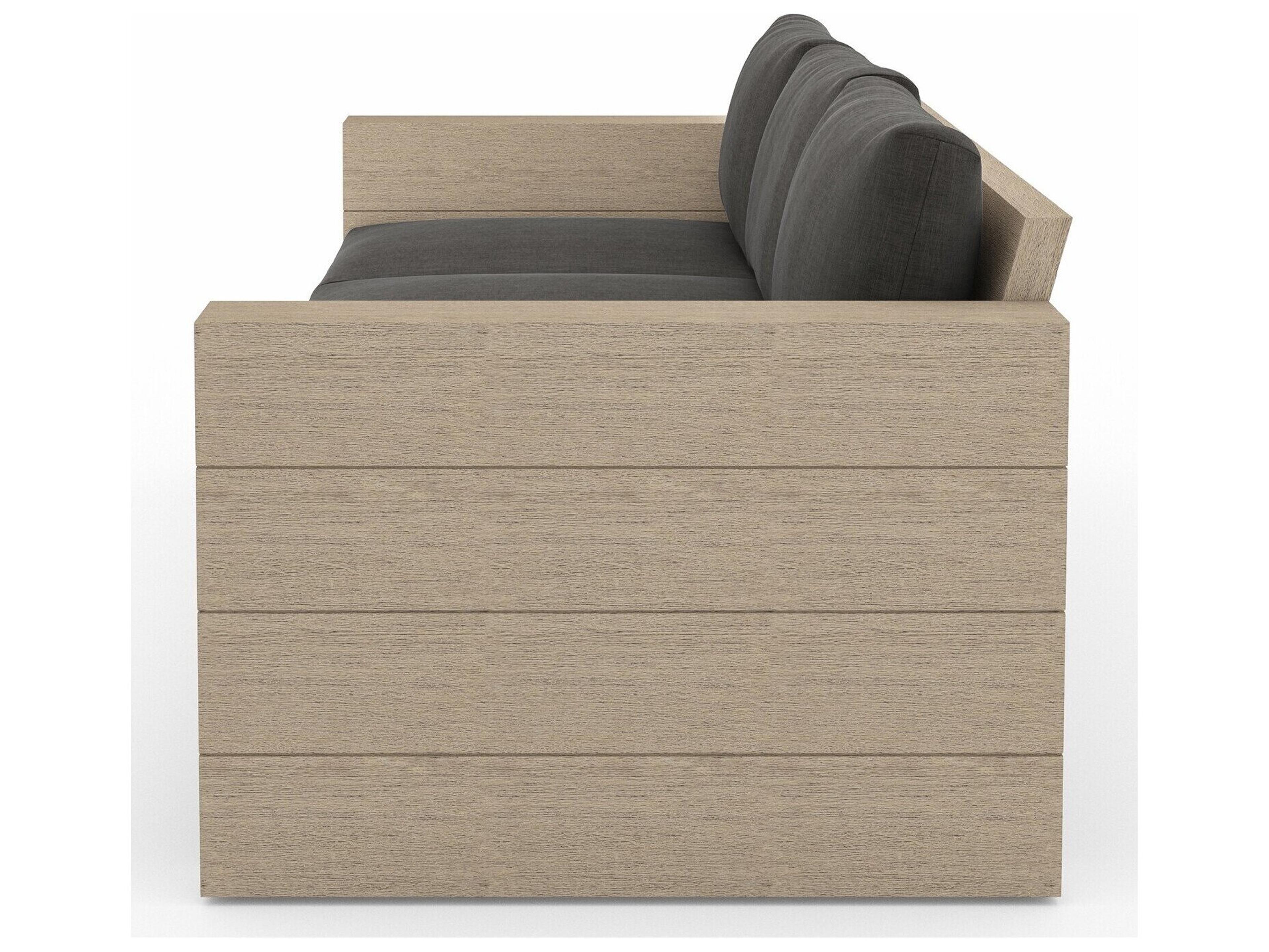 Luxecor Globetrotter Outdoor Leroy Washed Brown Teak Cushion Sofa in Charcoal