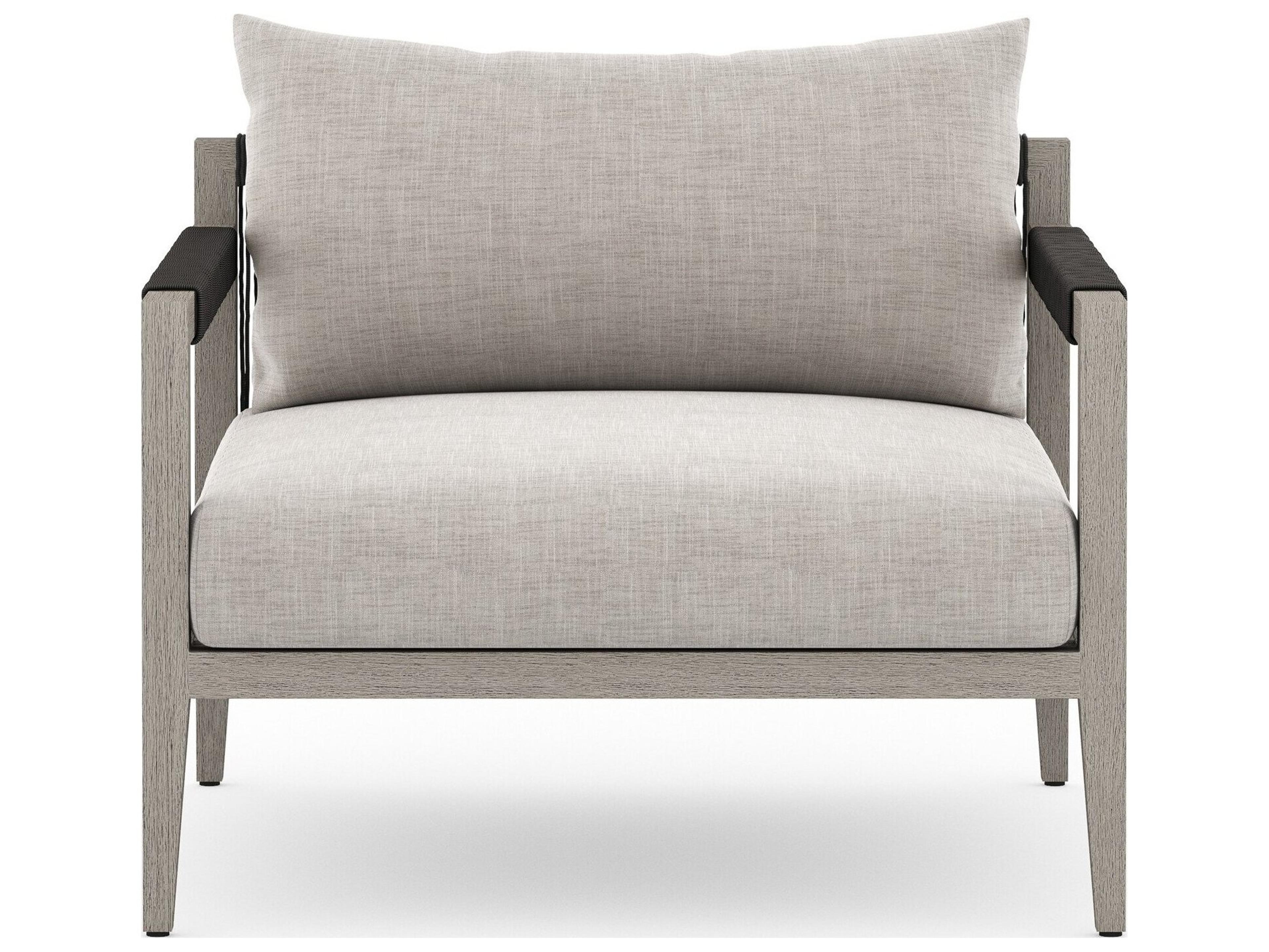 Four Hands Outdoor Solano Sherwood Weathered Grey Teak Cushion Lounge Chair in Stone Grey