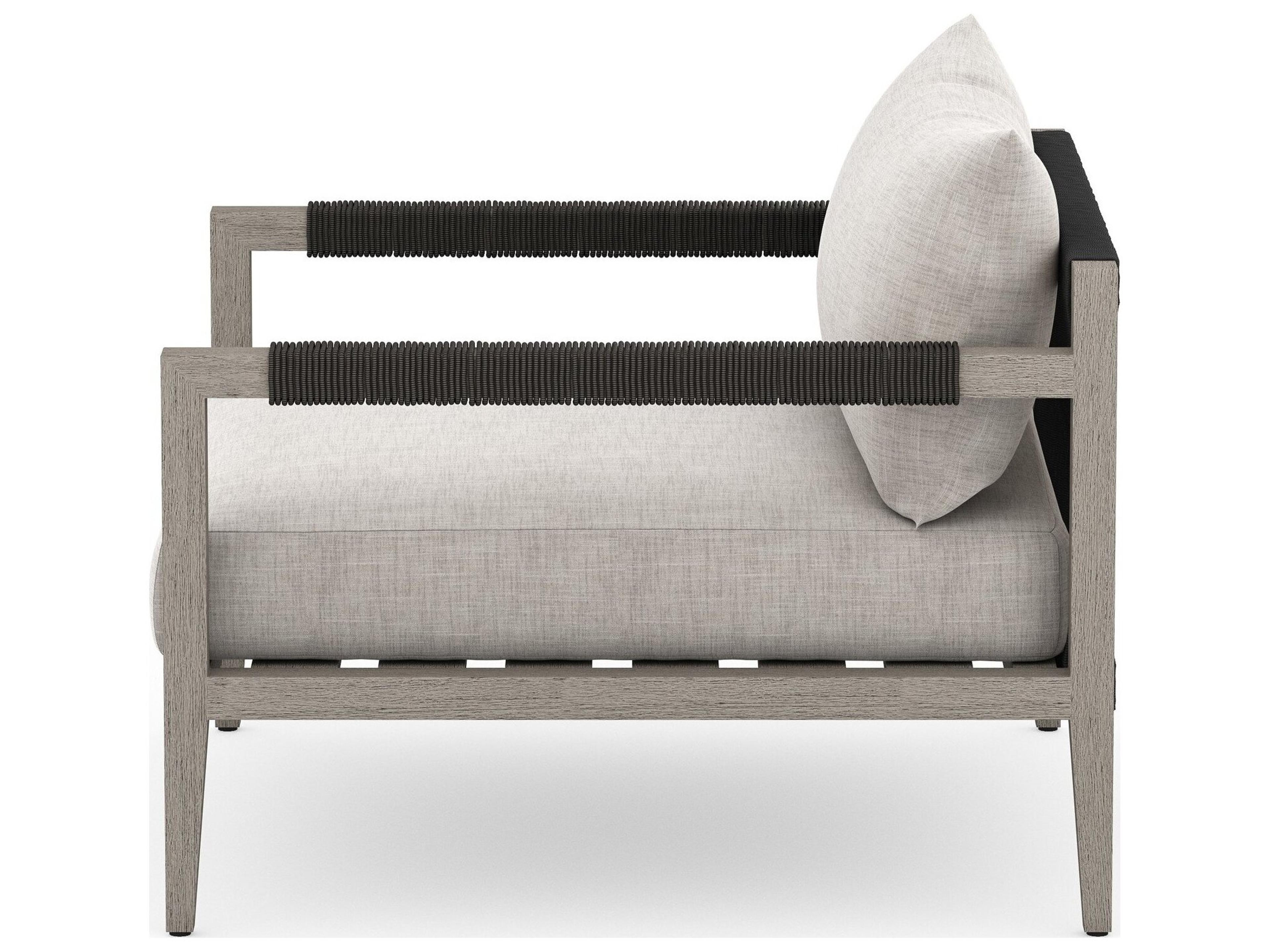 Four Hands Outdoor Solano Sherwood Weathered Grey Teak Cushion Lounge Chair in Stone Grey