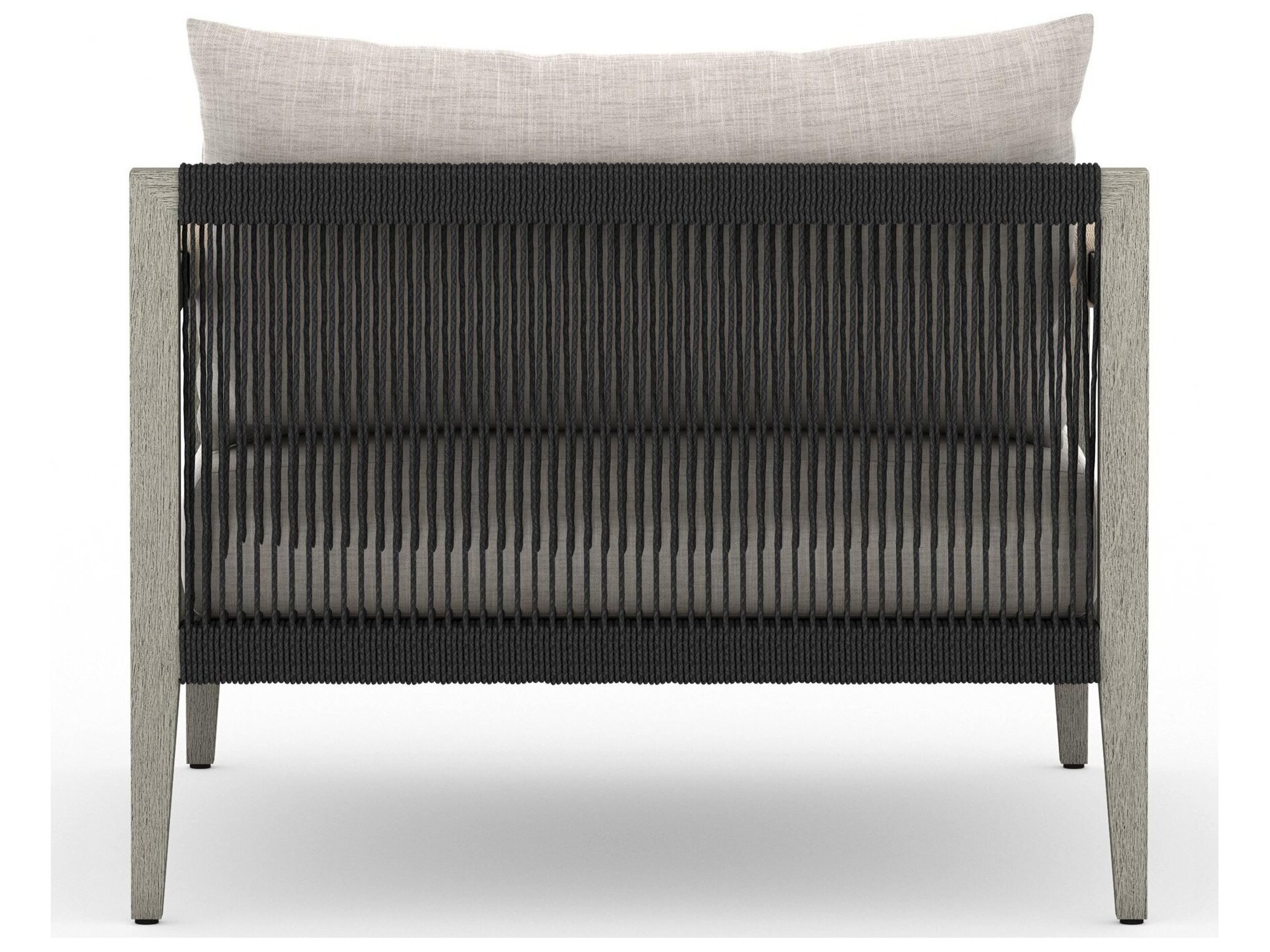 Four Hands Outdoor Solano Sherwood Weathered Grey Teak Cushion Lounge Chair in Stone Grey