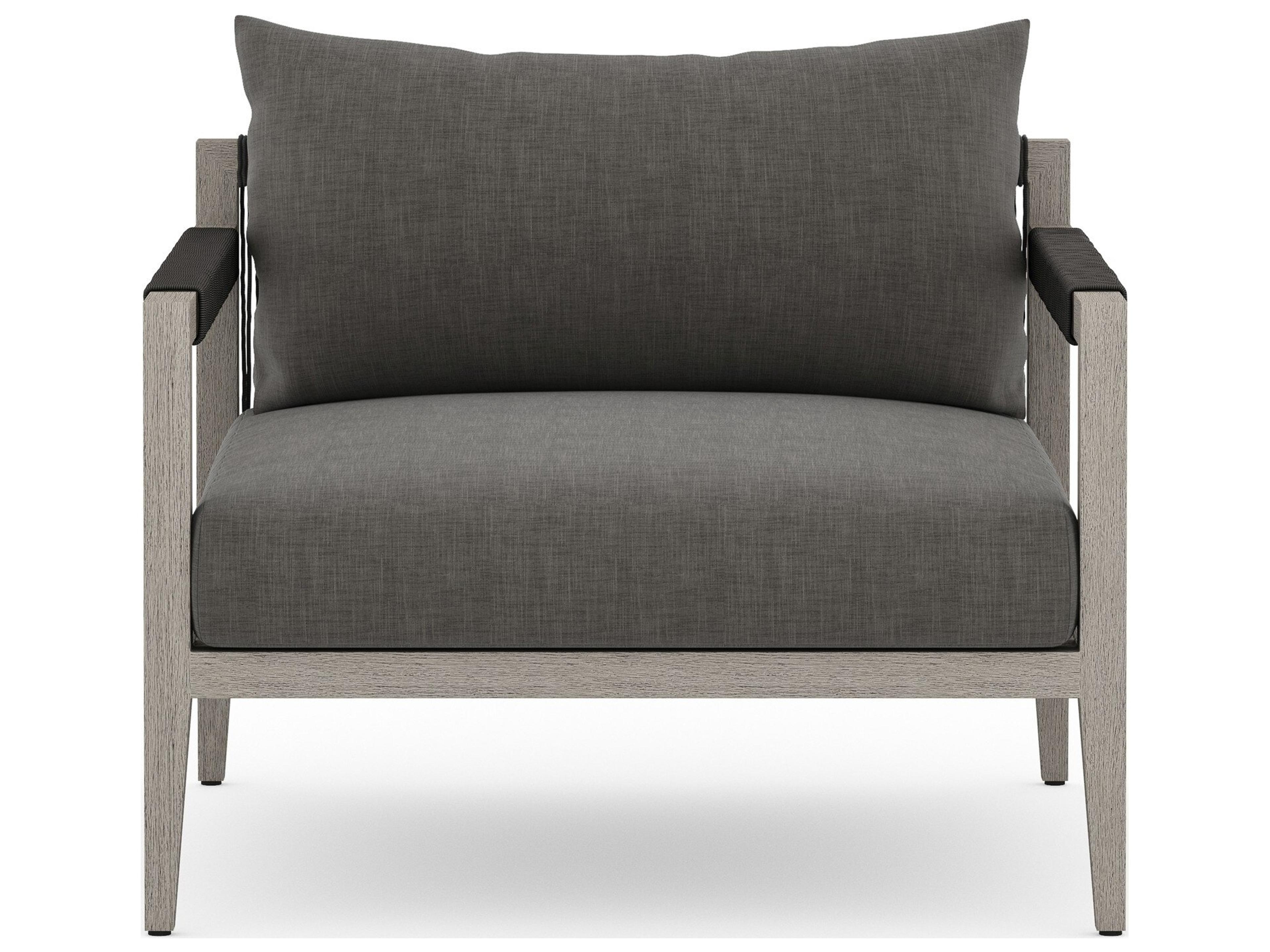 Solano Sherwood Weathered Grey Teak Cushion Lounge Chair in Charcoal