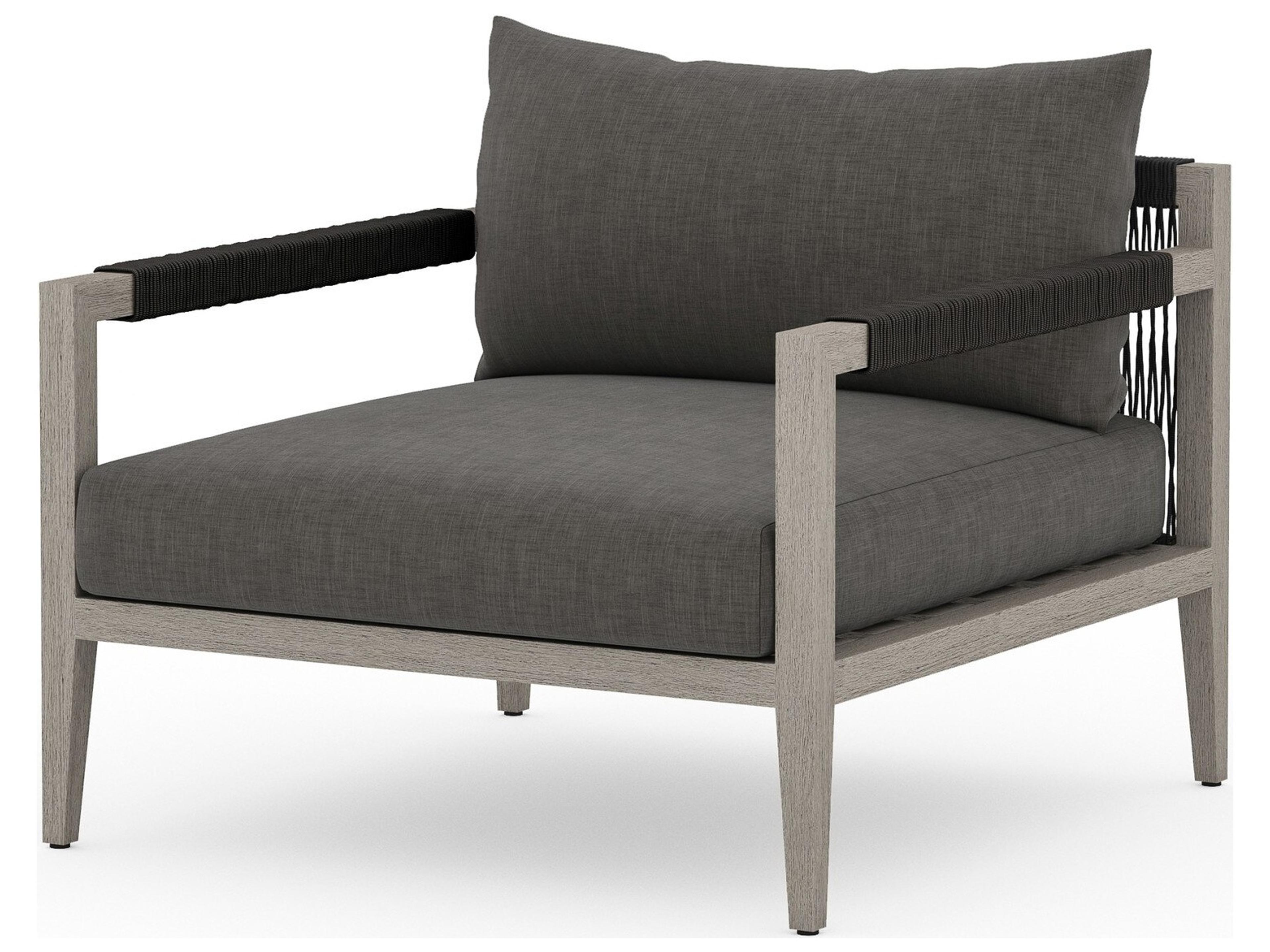 Globetrotter Outdoor Sherwood Weathered Grey Teak Cushion Lounge Chair in Charcoal