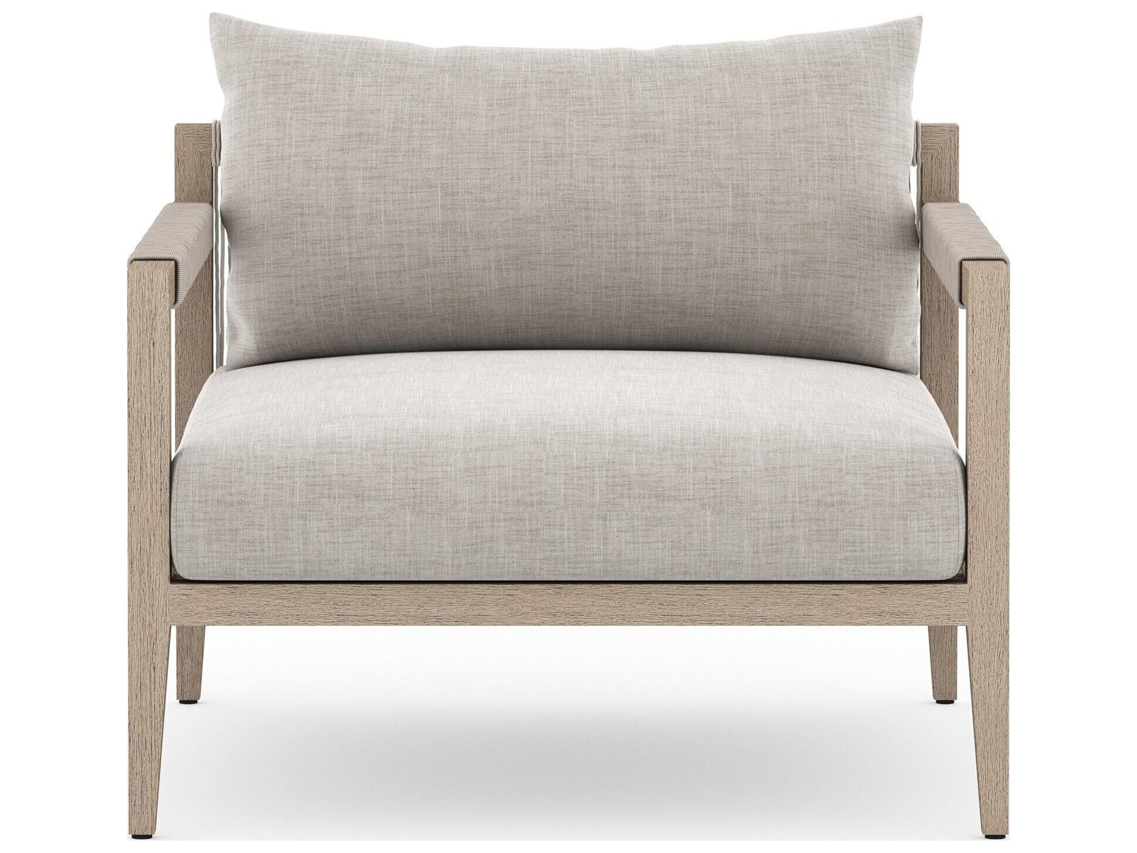 Four Hands Outdoor Solano Sherwood Washed Brown Teak Cushion Lounge Chair in Stone Grey