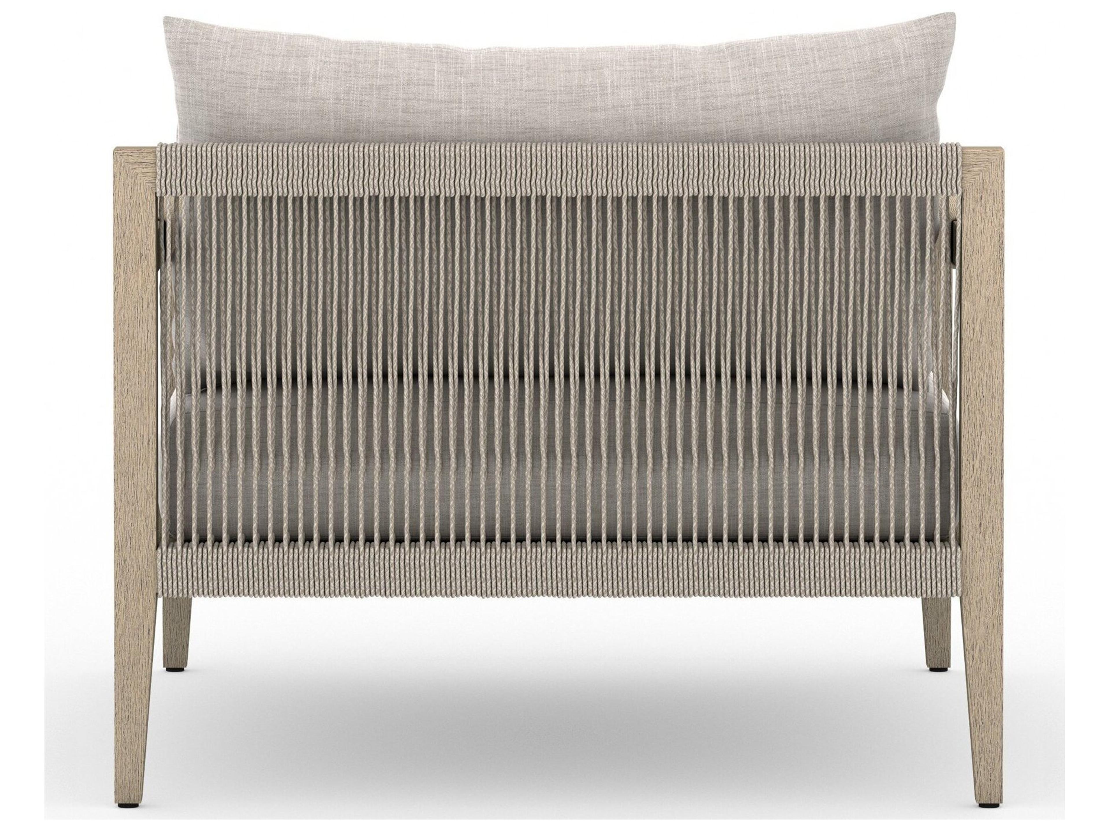 Four Hands Outdoor Solano Sherwood Washed Brown Teak Cushion Lounge Chair in Stone Grey