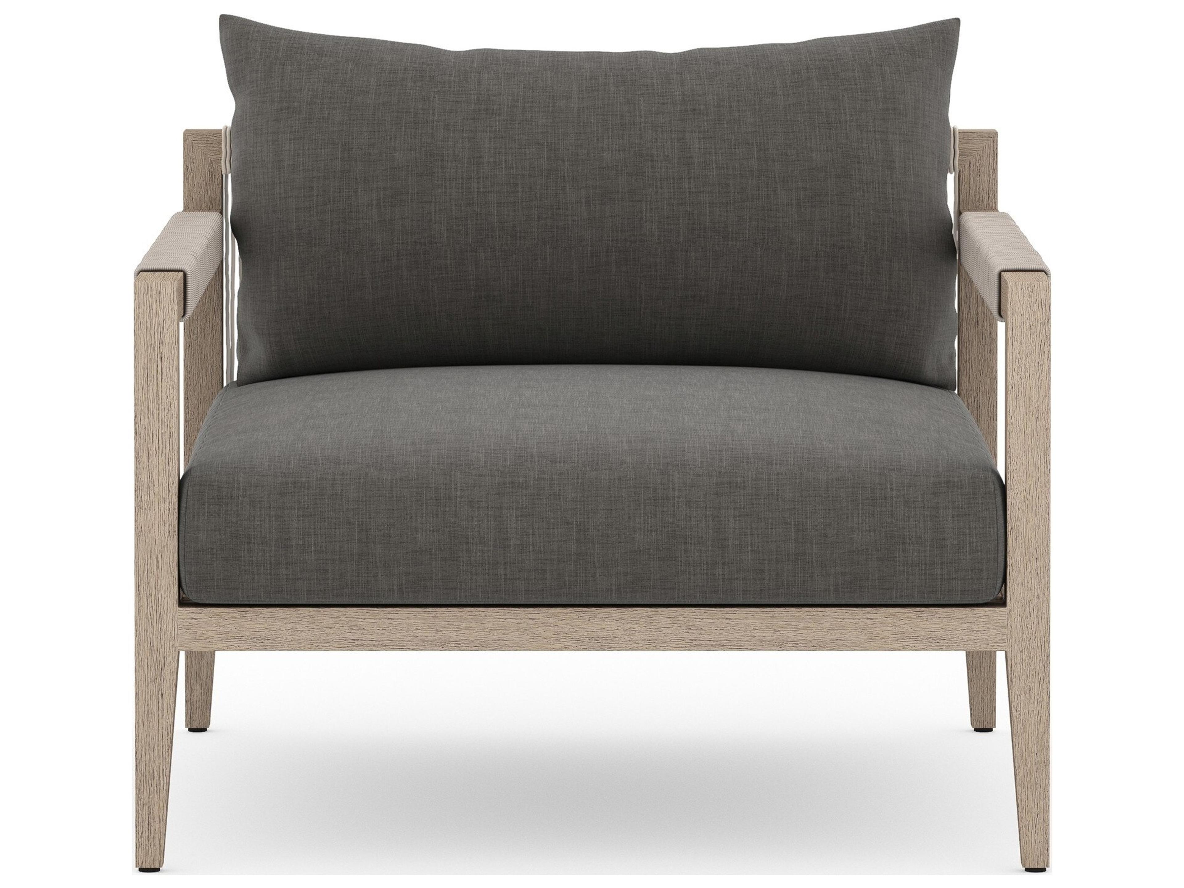 Solano Sherwood Washed Brown Teak Cushion Lounge Chair in Charcoal