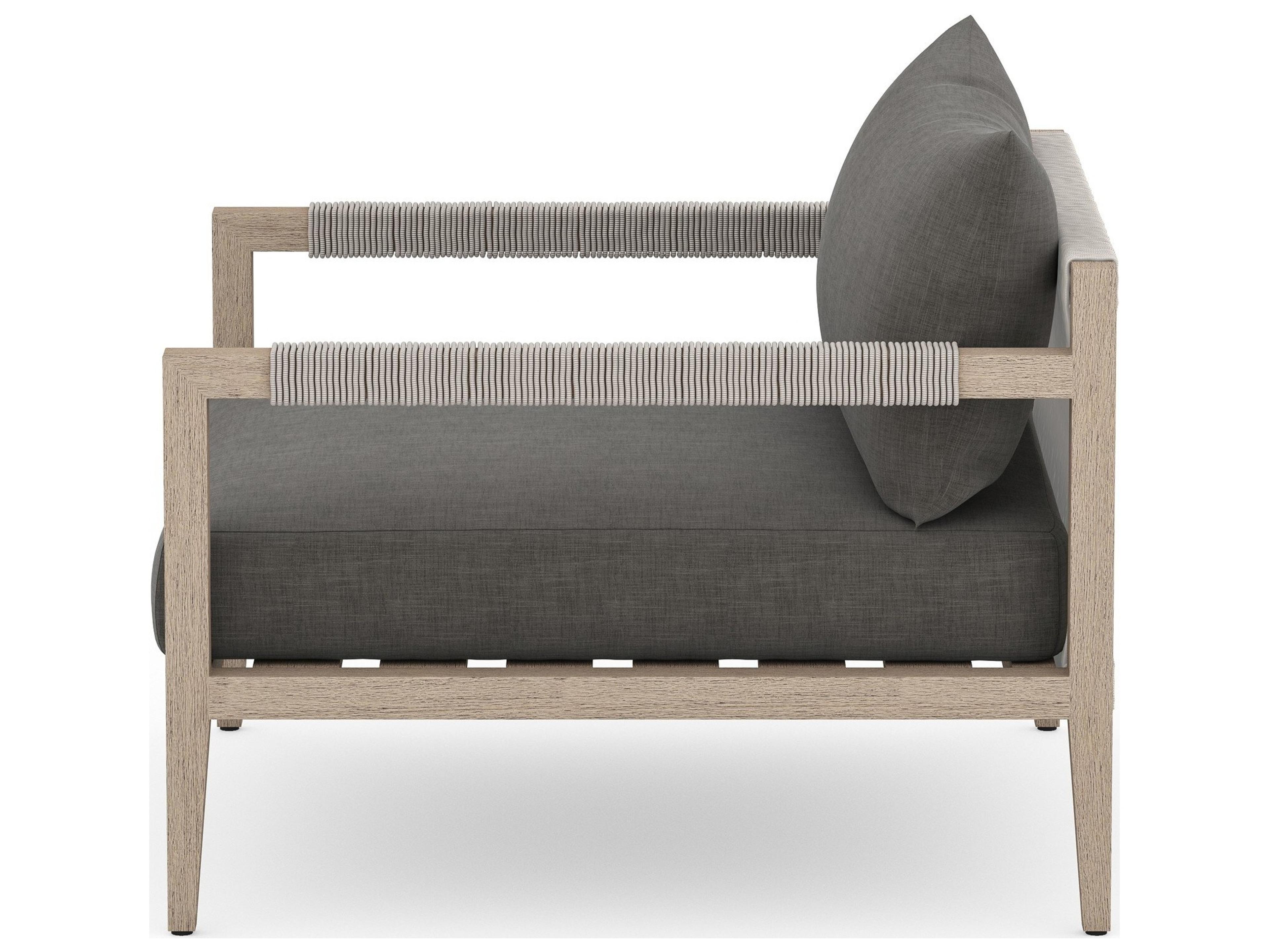 Four Hands Outdoor Solano Sherwood Washed Brown Teak Cushion Lounge Chair in Charcoal