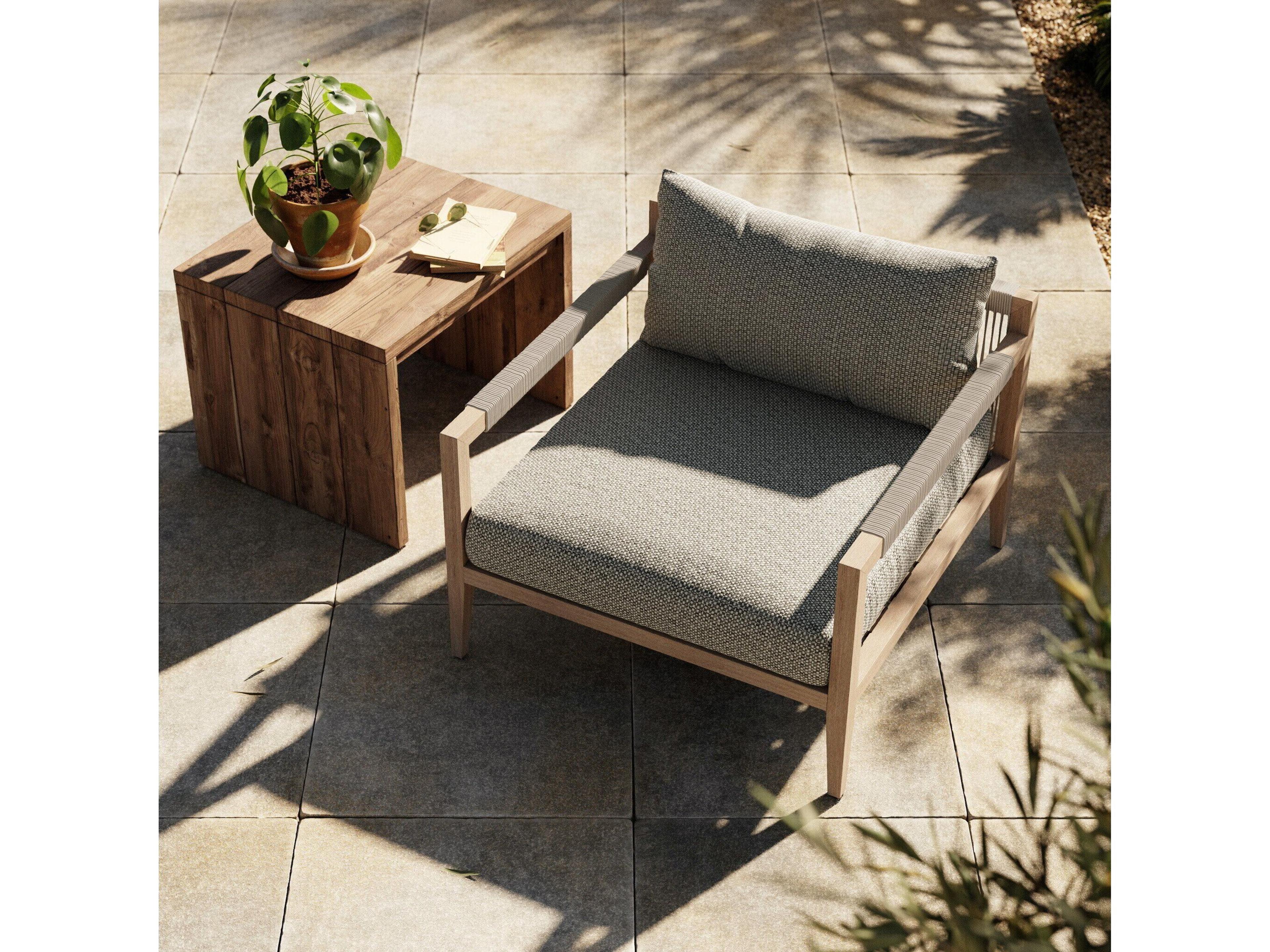 Luxecor Globetrotter Outdoor Sherwood Washed Brown Teak Cushion Lounge Chair in Faye Ash