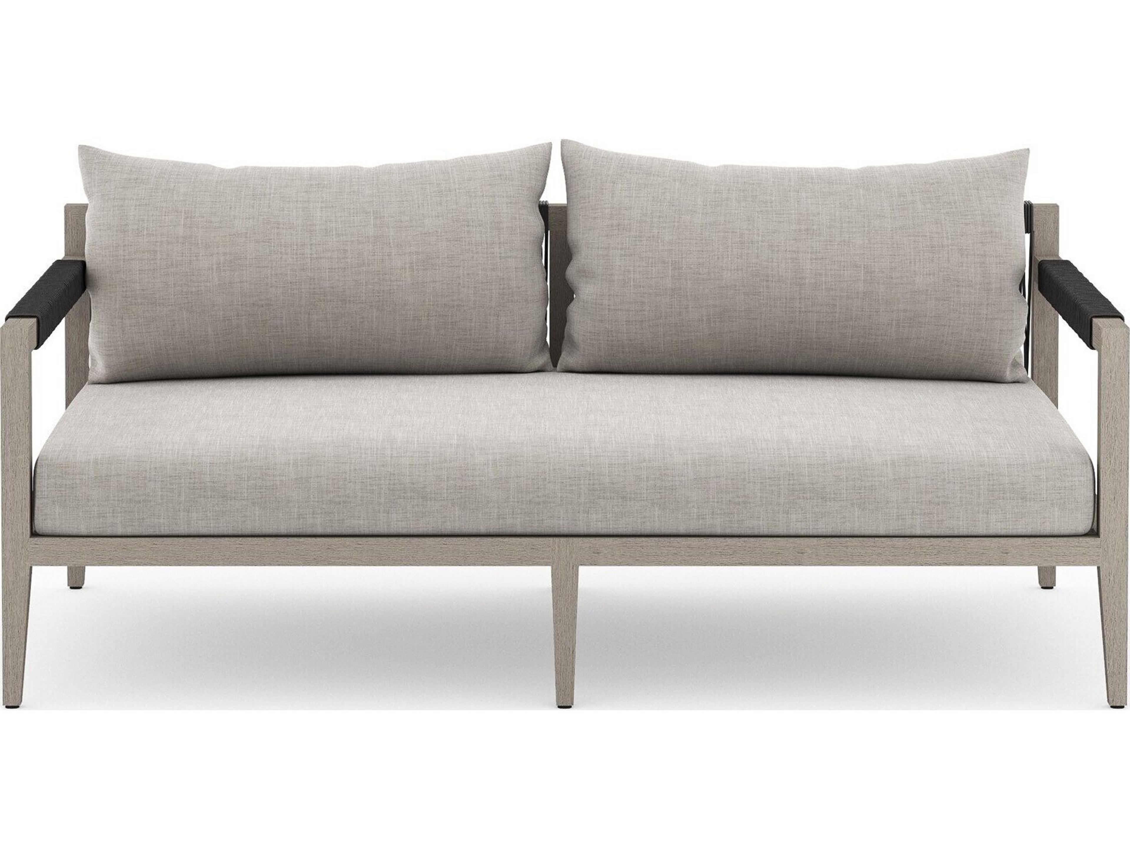 Globetrotter Outdoor Sherwood Weathered Grey Teak Cushion 63" Sofa in Stone