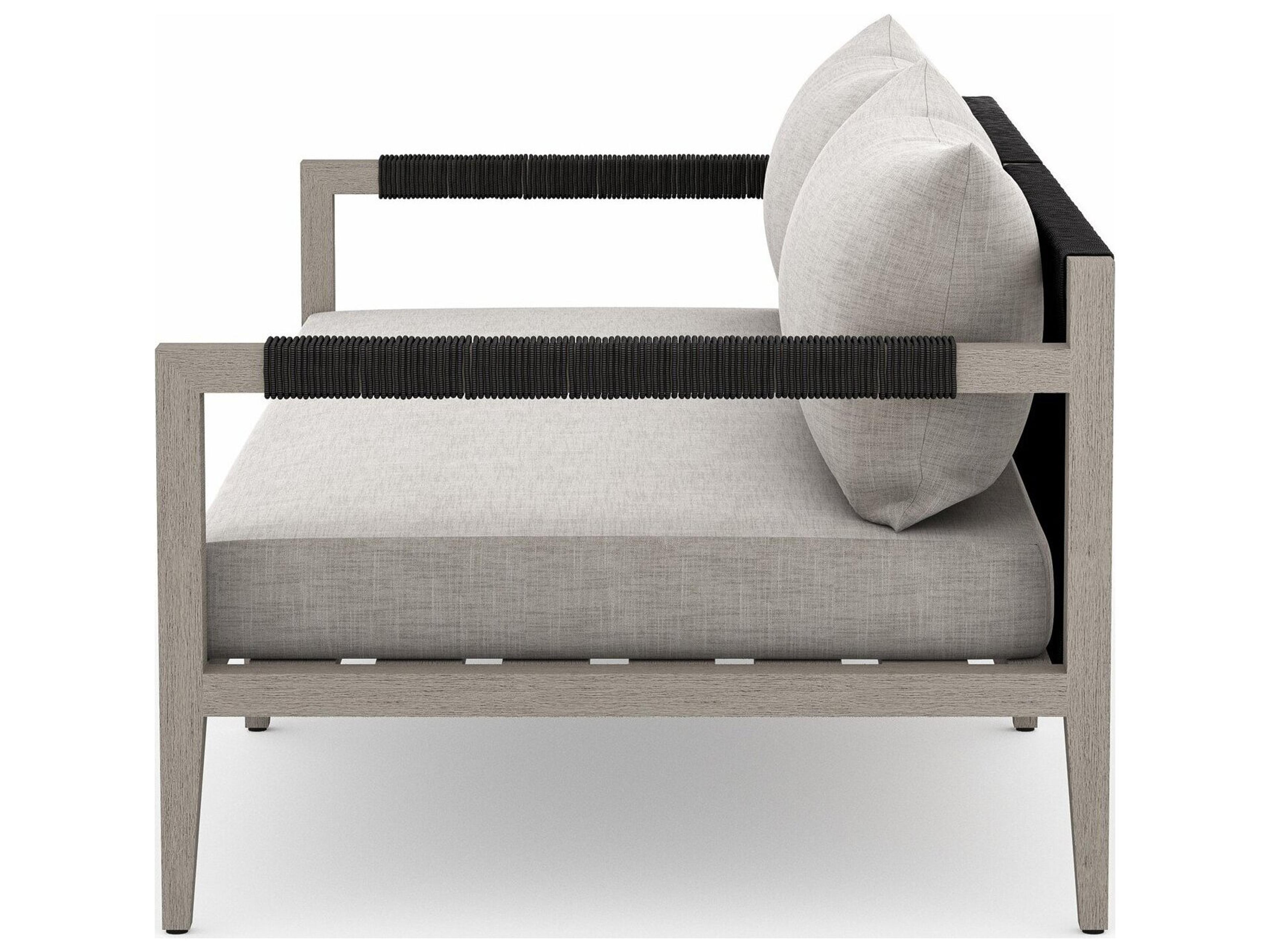 Luxecor Globetrotter Outdoor Sherwood Weathered Grey Teak Cushion 63" Sofa in Stone