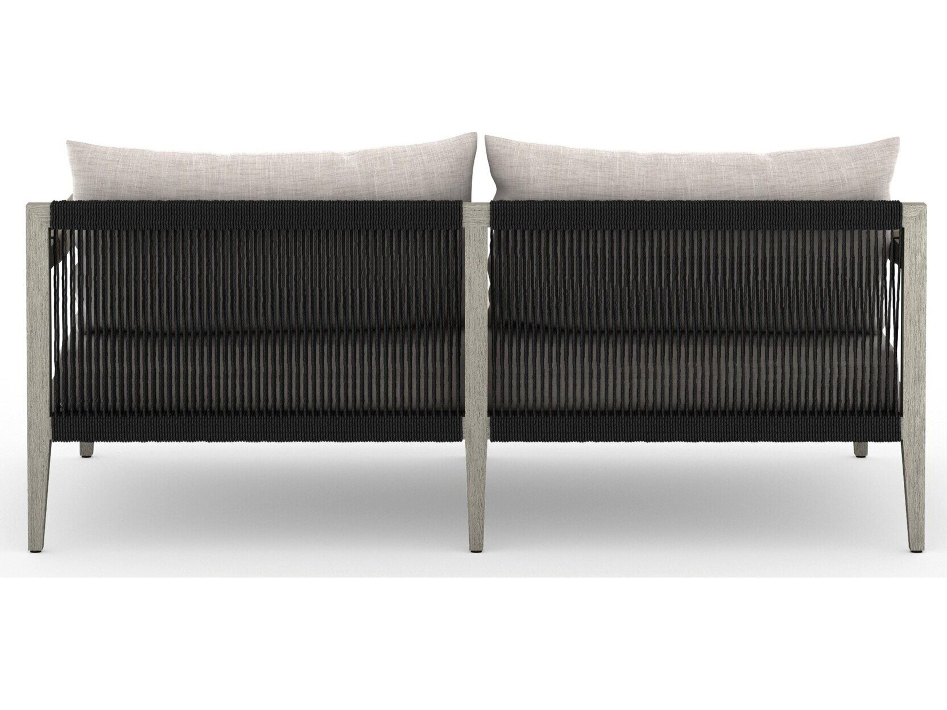 Luxecor Globetrotter Outdoor Sherwood Weathered Grey Teak Cushion 63" Sofa in Stone