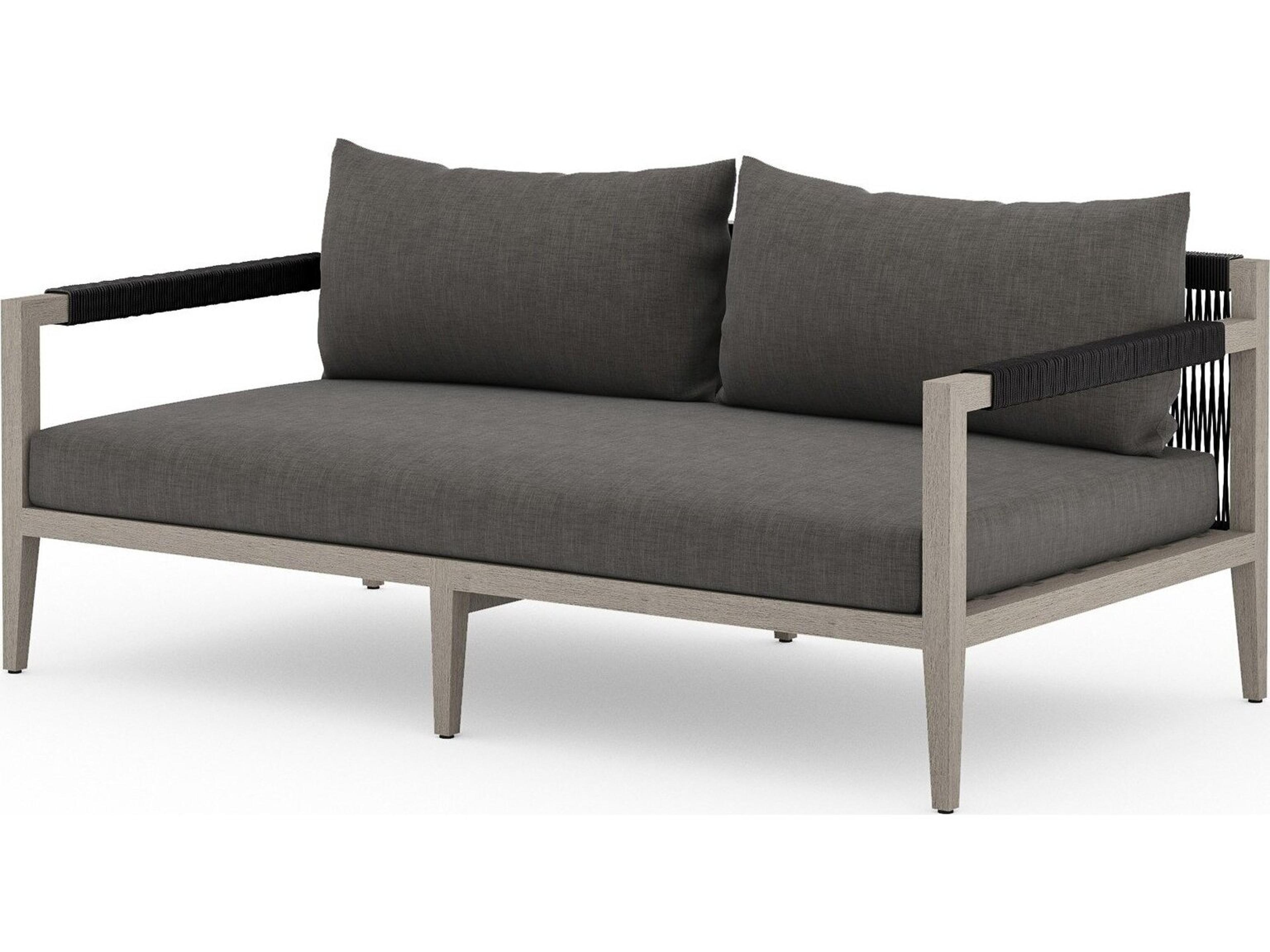 Luxecor Globetrotter Outdoor Sherwood Weathered Grey Teak Cushion 63" Sofa in Charcoal