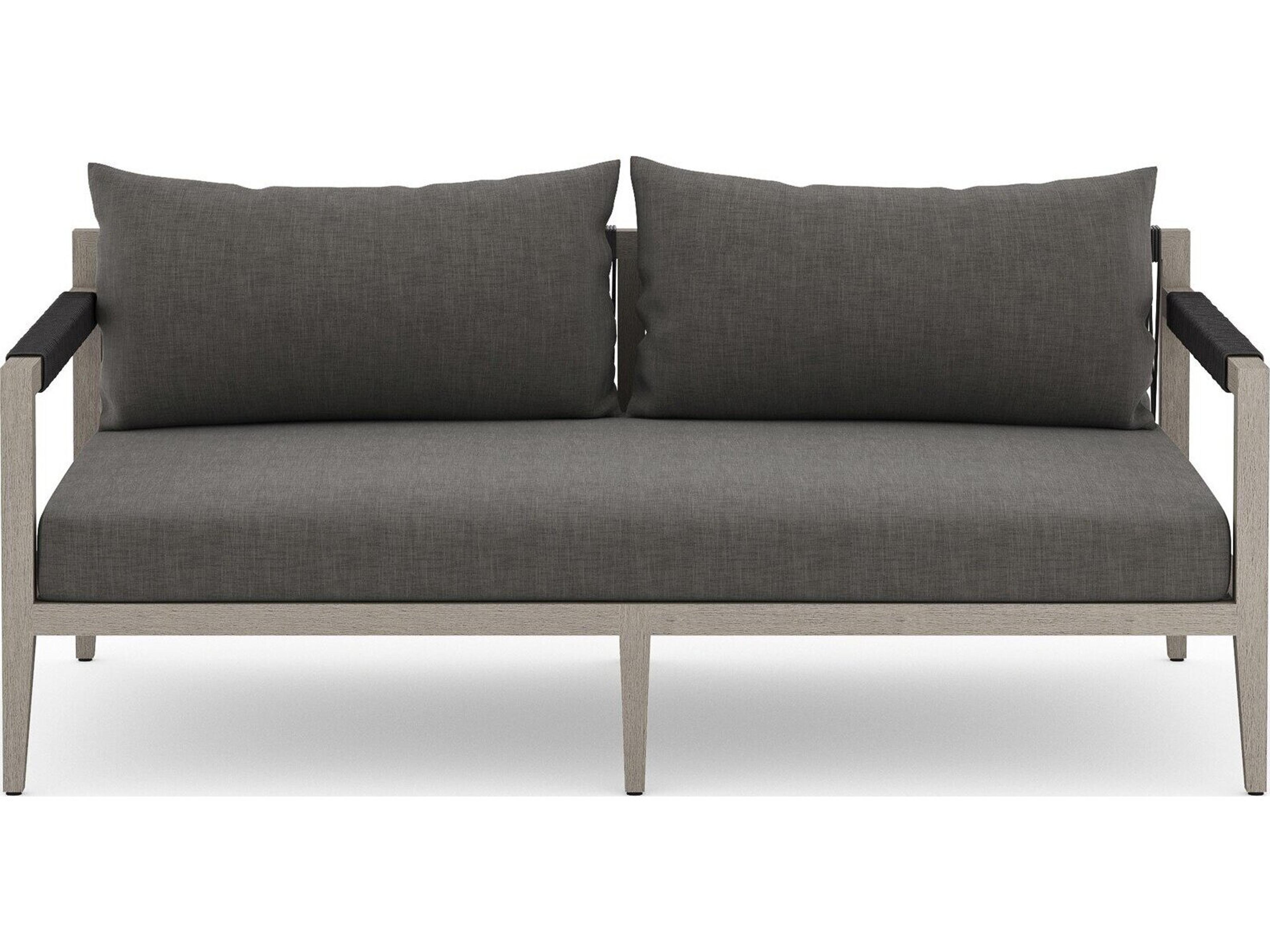 Globetrotter Outdoor Sherwood Weathered Grey Teak Cushion 63" Sofa in Charcoal
