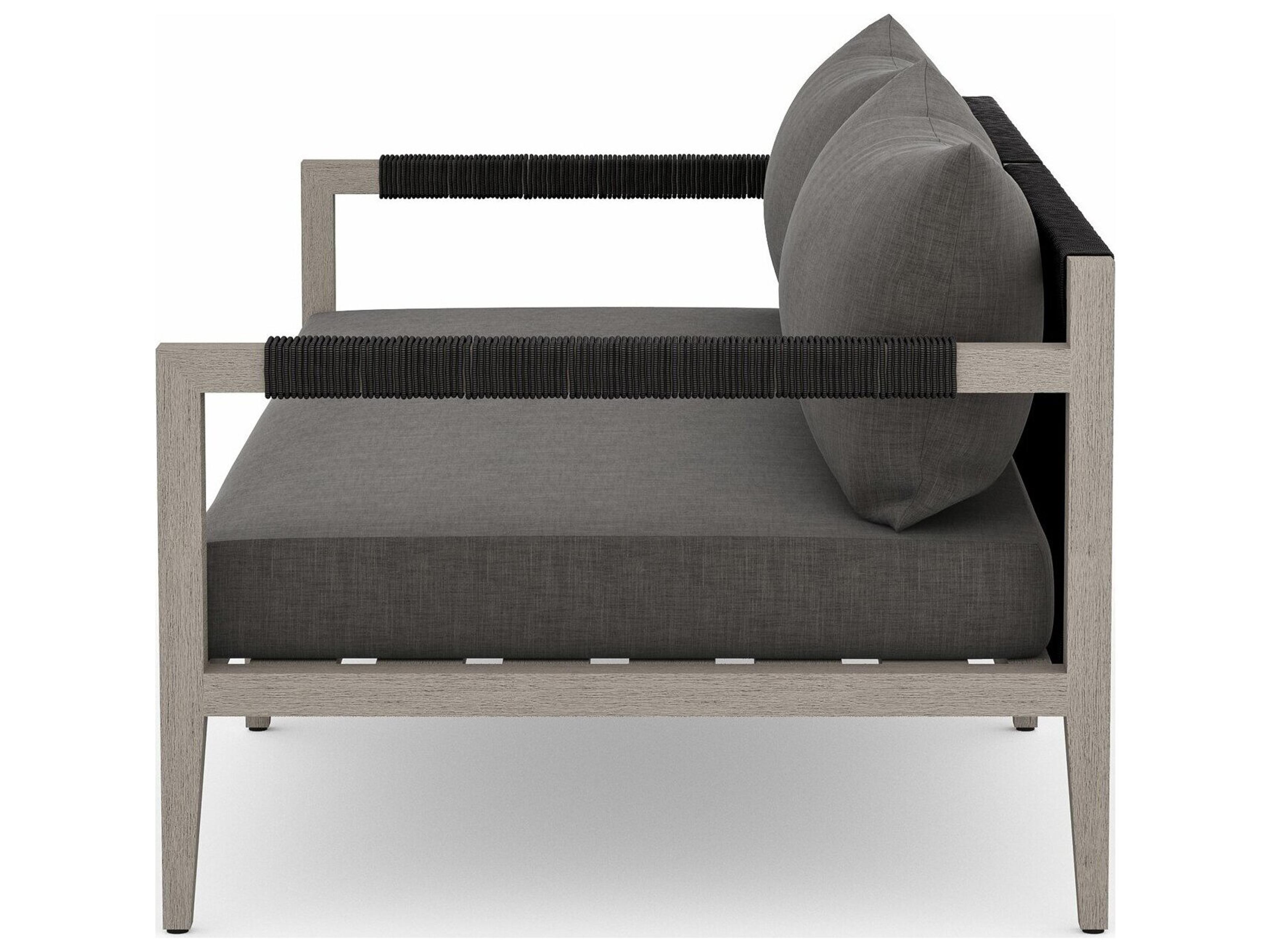 Luxecor Globetrotter Outdoor Sherwood Weathered Grey Teak Cushion 63" Sofa in Charcoal