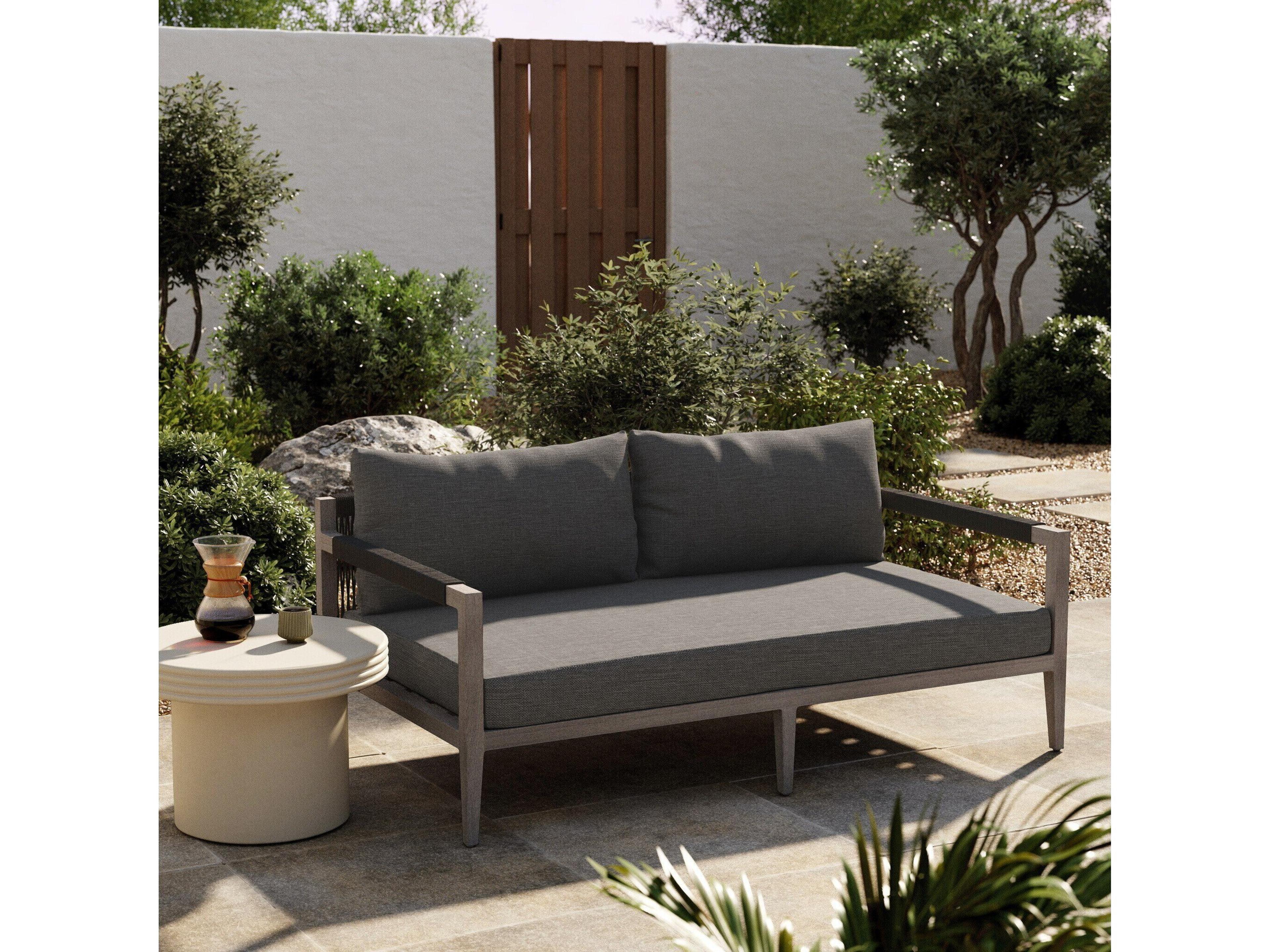 Luxecor Globetrotter Outdoor Sherwood Weathered Grey Teak Cushion 63" Sofa in Charcoal