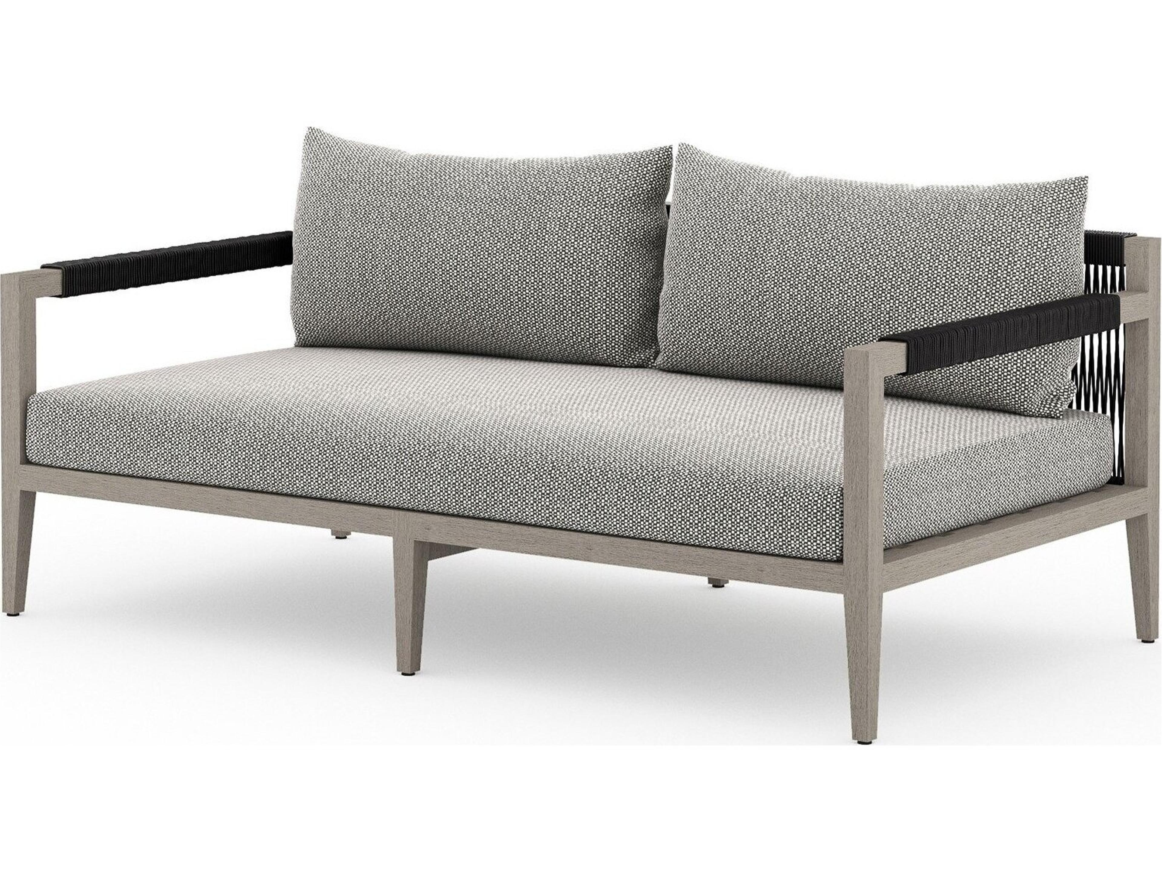Luxecor Globetrotter Outdoor Sherwood Weathered Grey Teak Cushion 63" Sofa in Faye Ash
