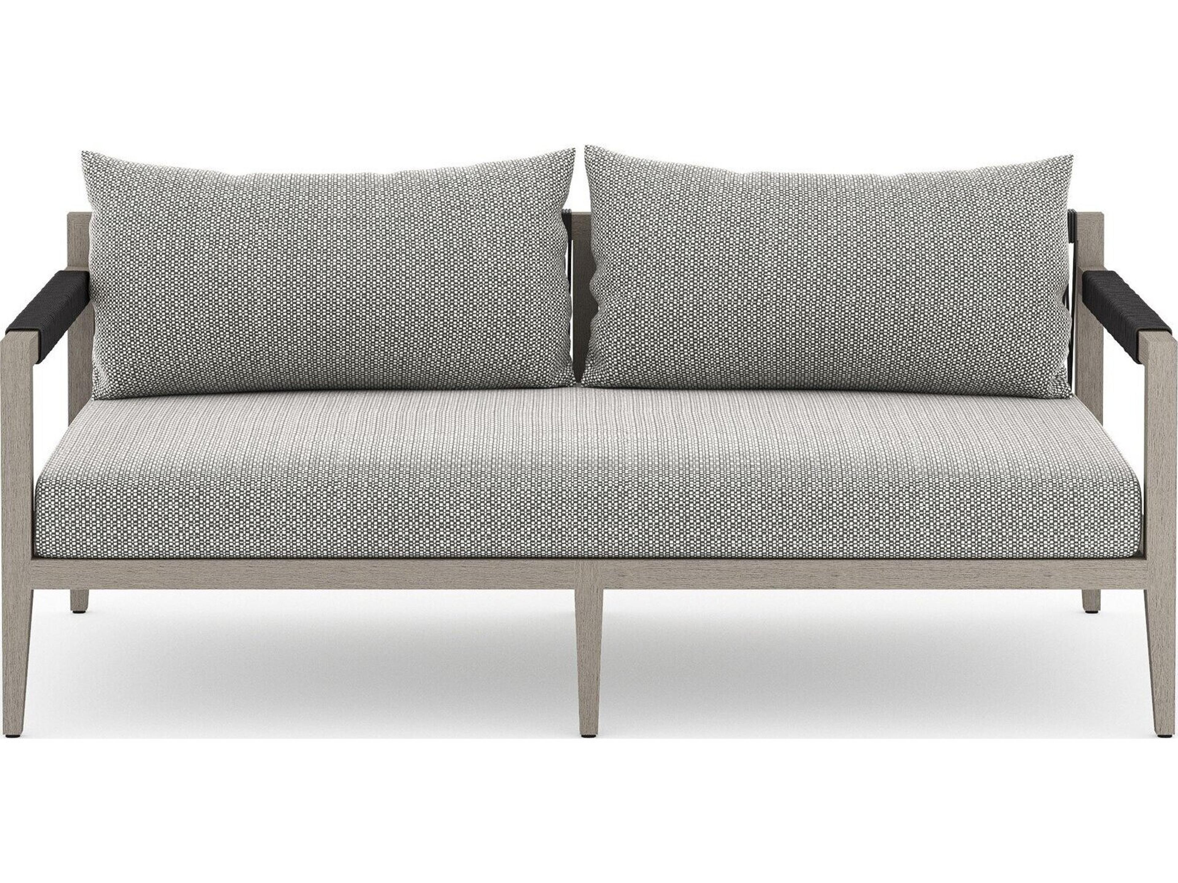 Globetrotter Outdoor Sherwood Weathered Grey Teak Cushion 63" Sofa in Faye Ash