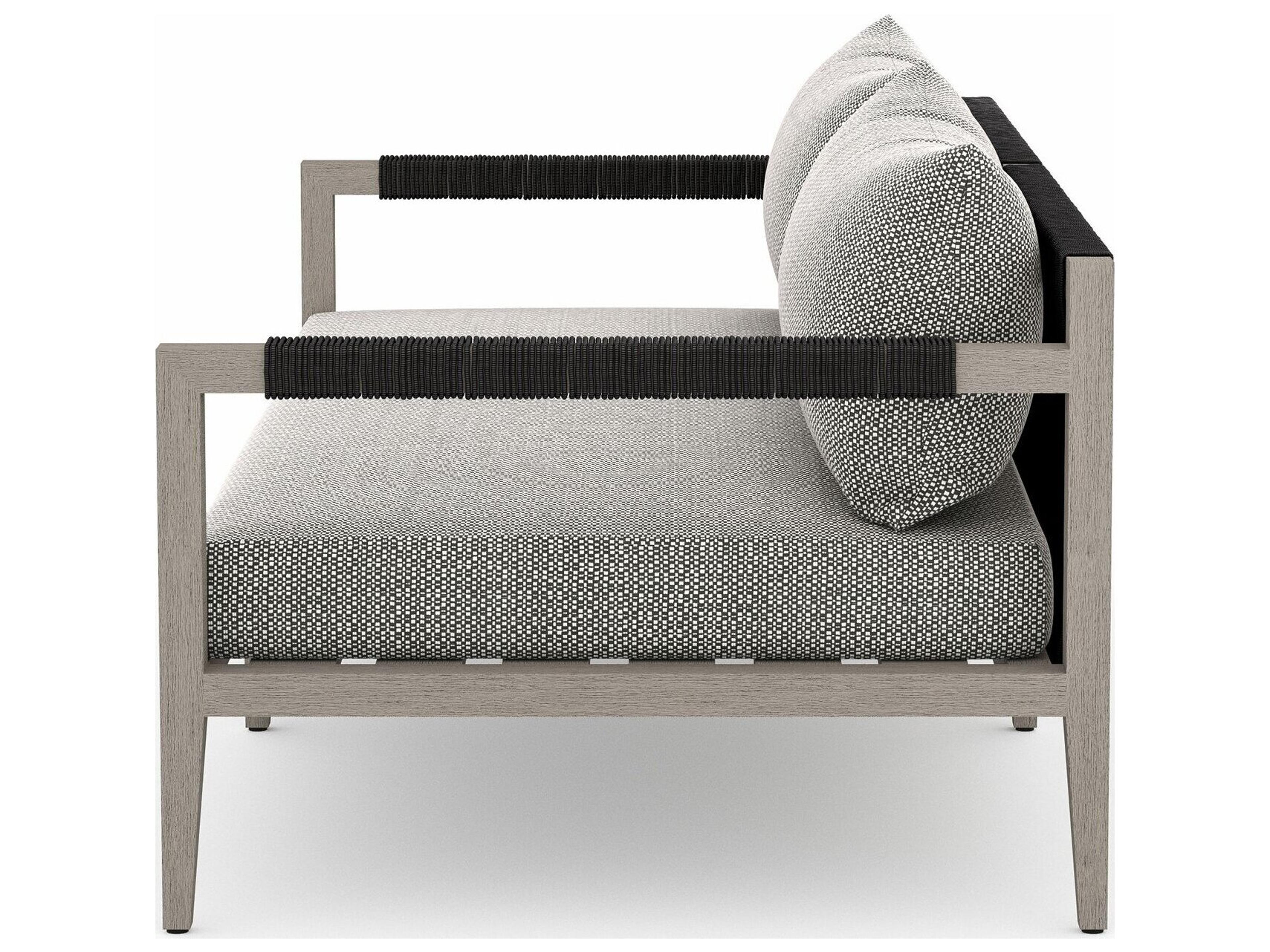 Luxecor Globetrotter Outdoor Sherwood Weathered Grey Teak Cushion 63" Sofa in Faye Ash