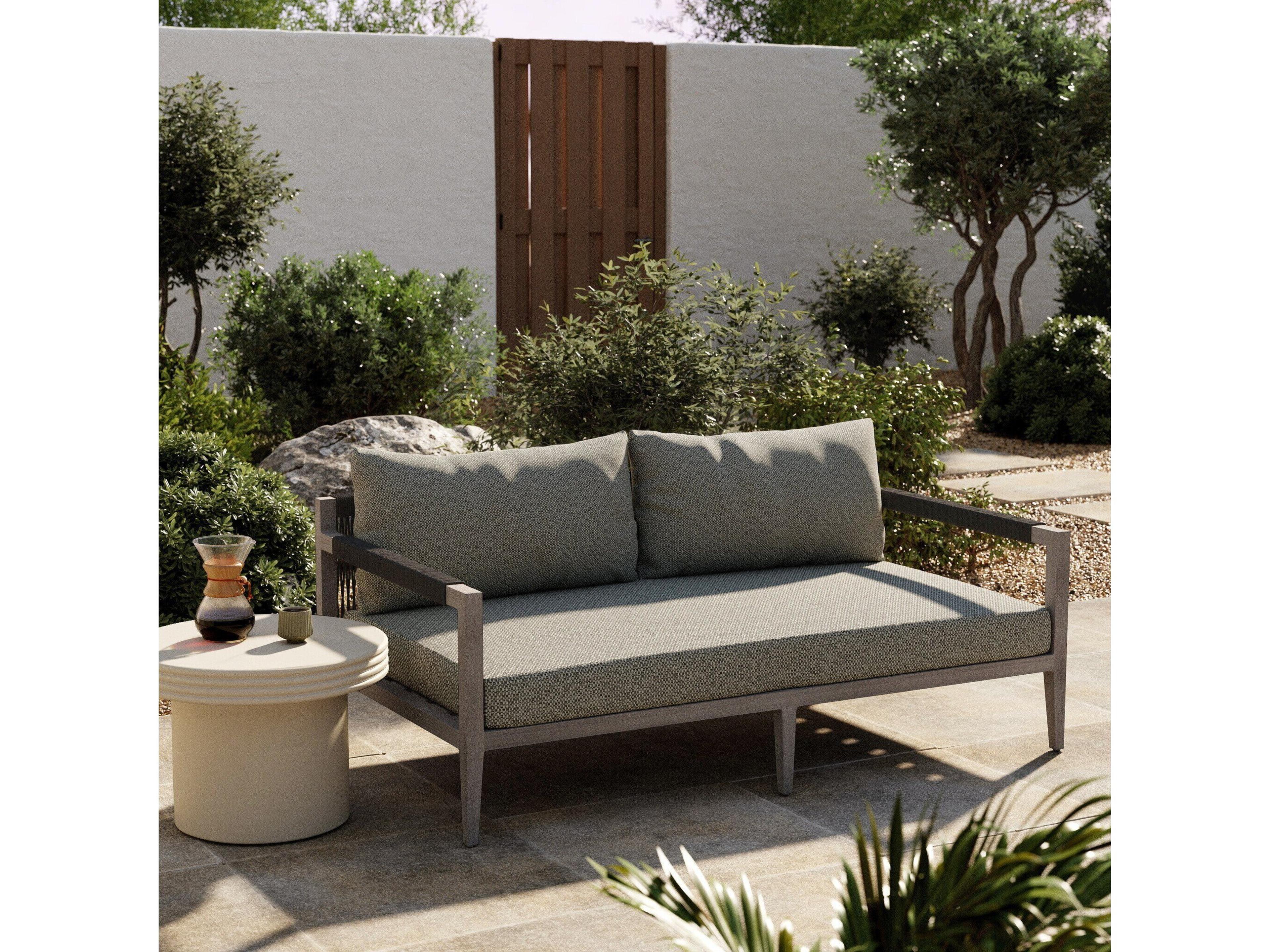 Luxecor Globetrotter Outdoor Sherwood Weathered Grey Teak Cushion 63" Sofa in Faye Ash