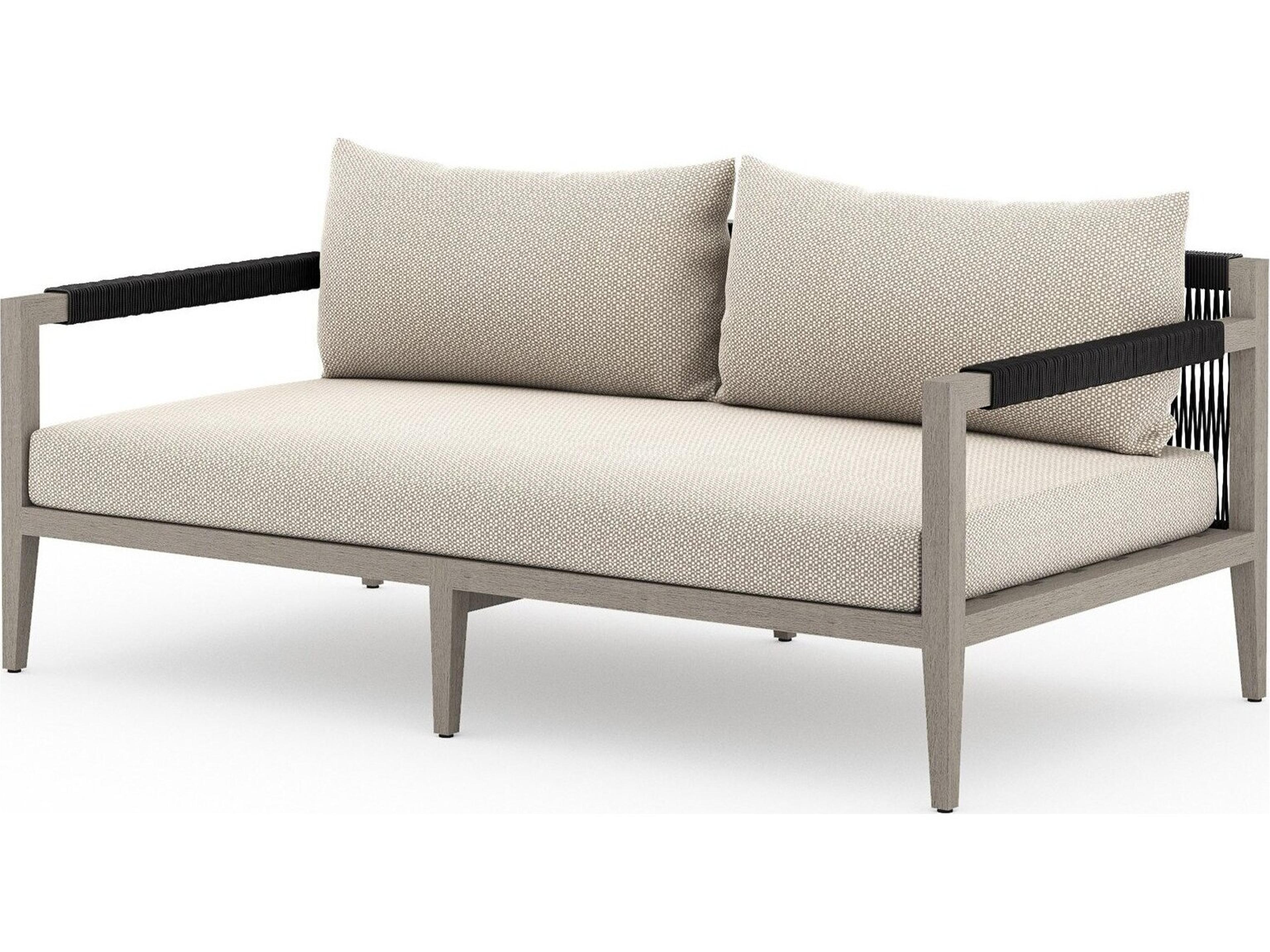 Luxecor Globetrotter Outdoor Sherwood Weathered Grey Teak Cushion 63" Sofa in Faye Sand