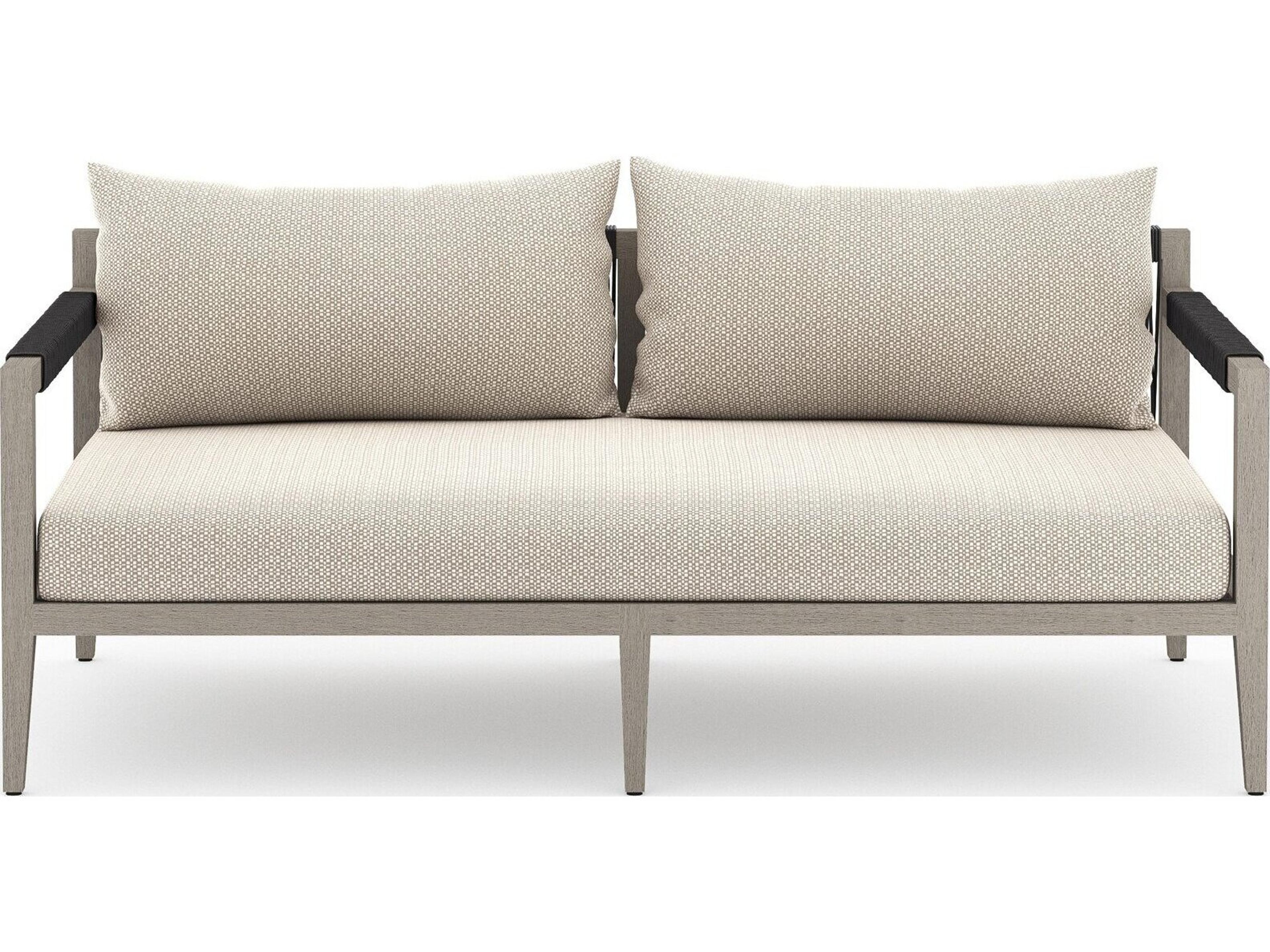 Globetrotter Outdoor Sherwood Weathered Grey Teak Cushion 63" Sofa in Faye Sand