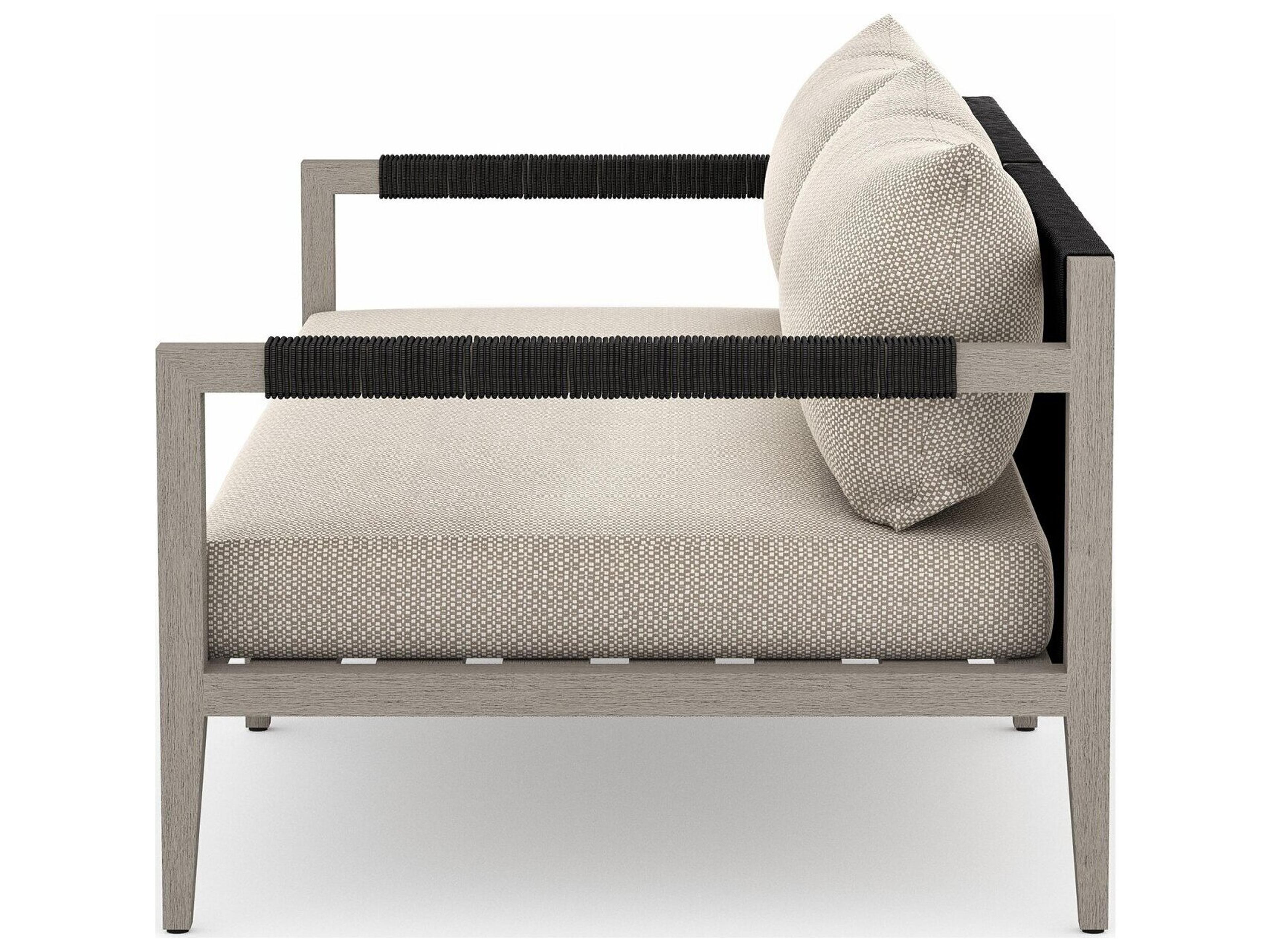 Luxecor Globetrotter Outdoor Sherwood Weathered Grey Teak Cushion 63" Sofa in Faye Sand