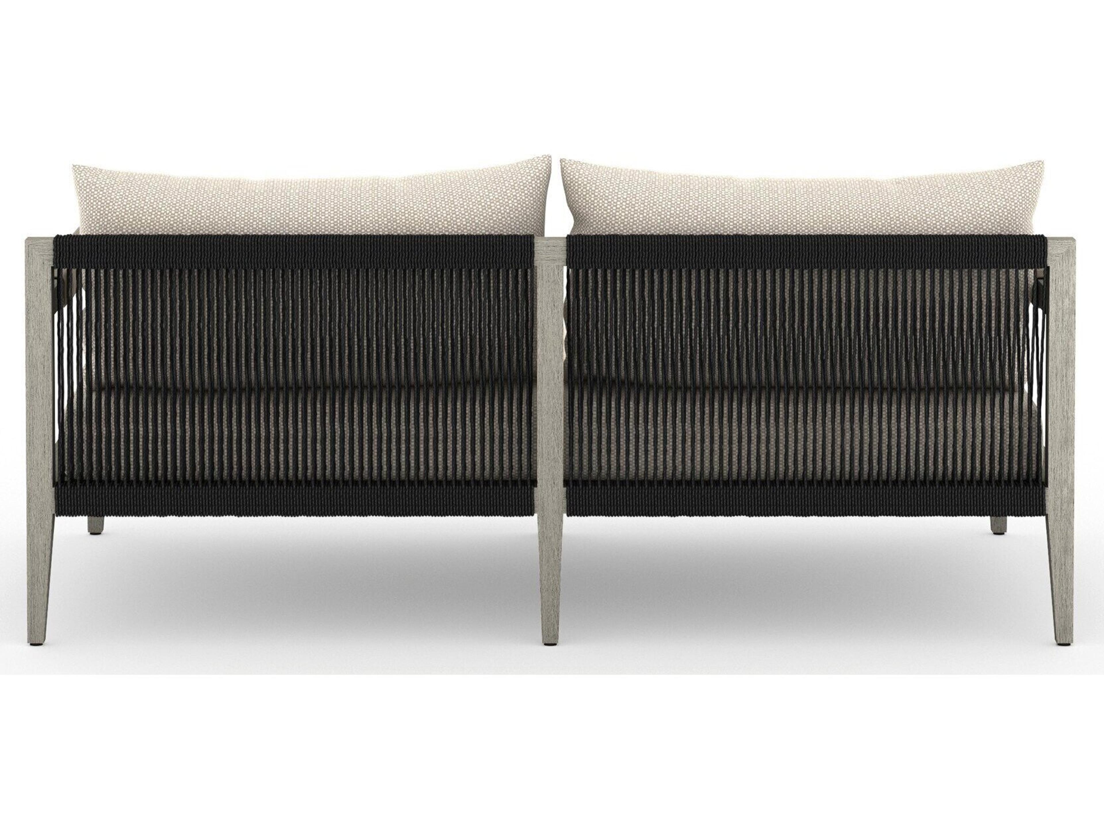 Luxecor Globetrotter Outdoor Sherwood Weathered Grey Teak Cushion 63" Sofa in Faye Sand