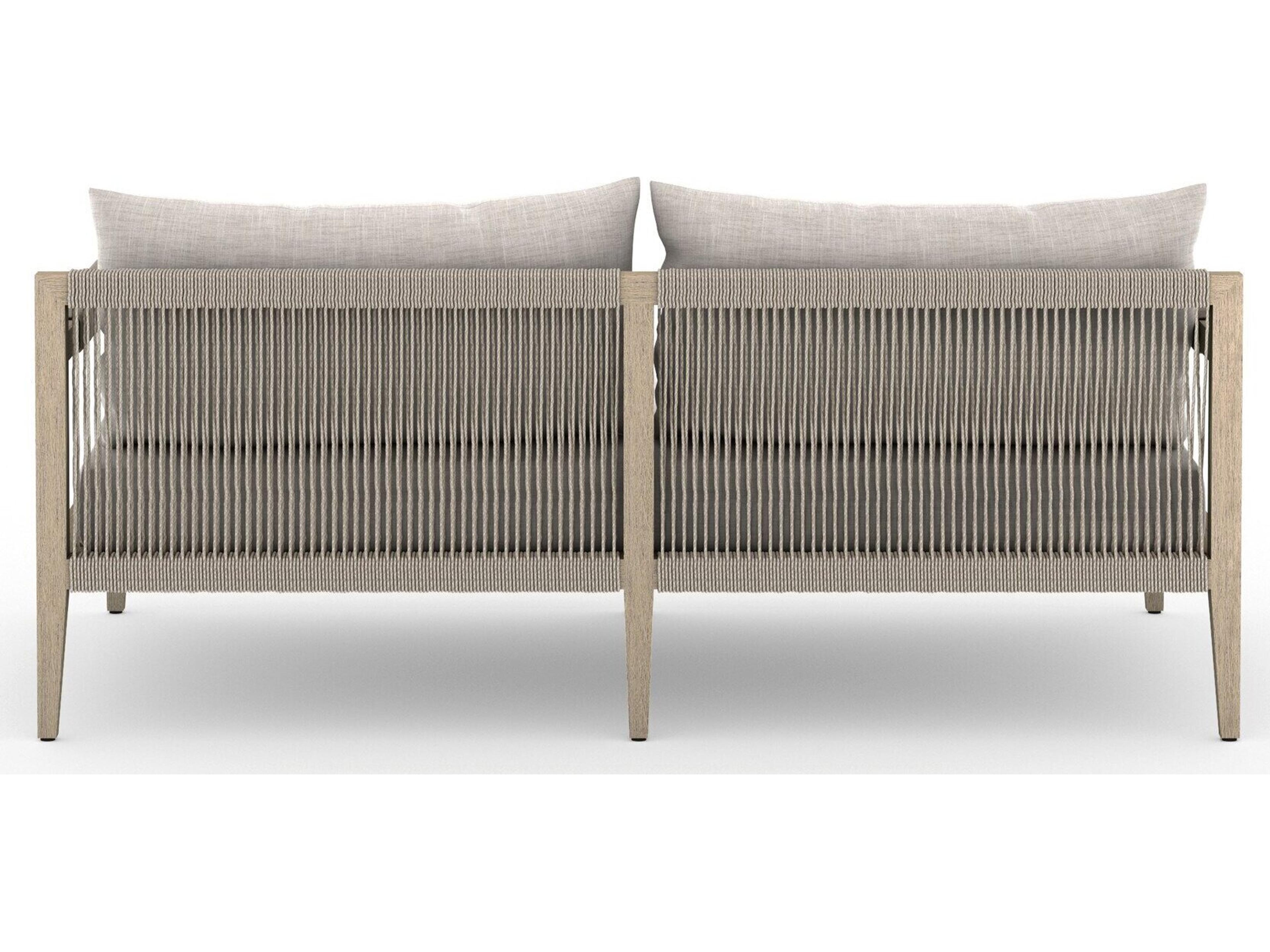 Luxecor Globetrotter Outdoor Sherwood Washed Brown Teak Cushion 63" Sofa in Stone Grey