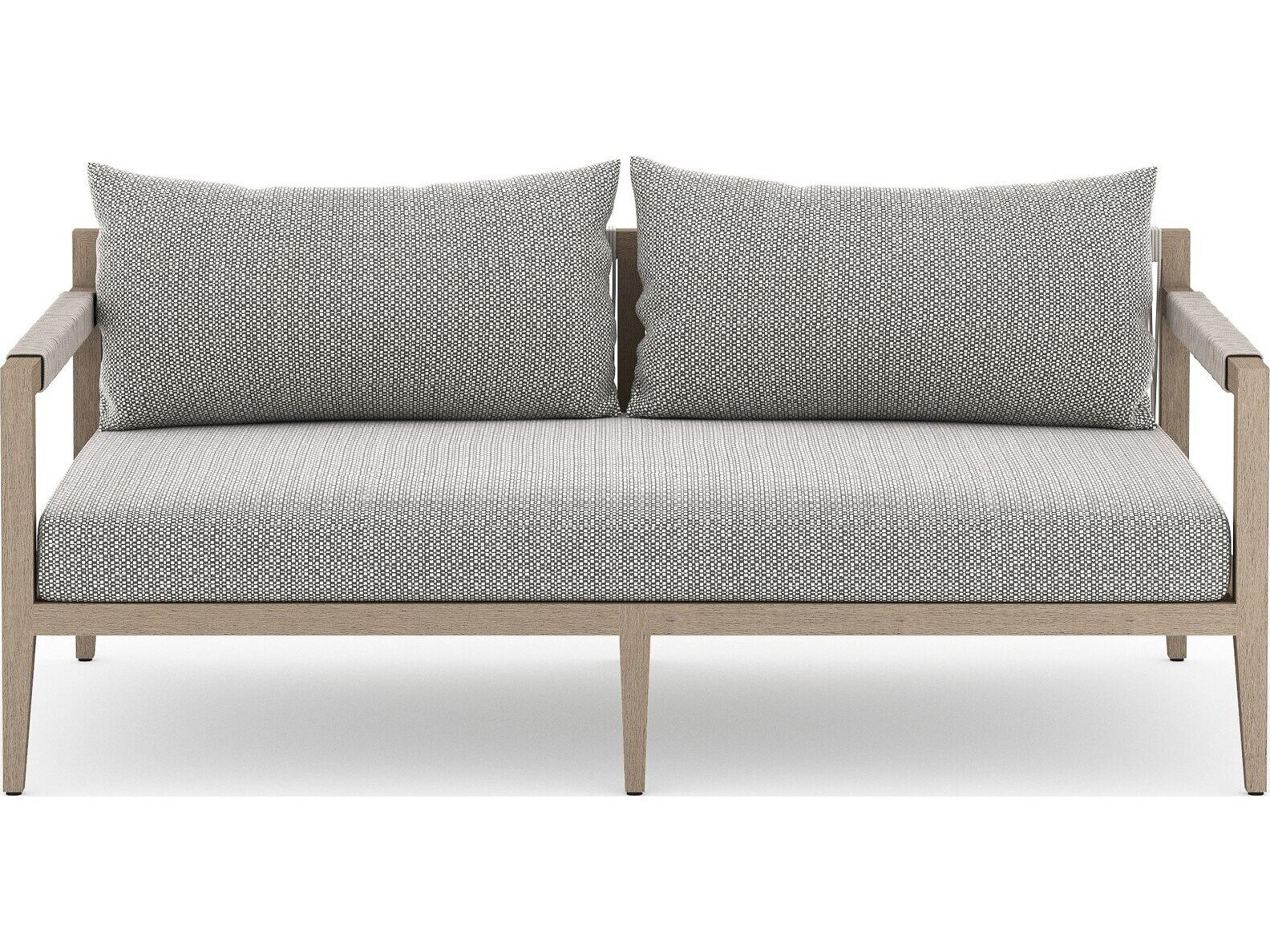 Globetrotter Outdoor Sherwood Washed Brown Teak Cushion 63" Sofa in Faye Ash