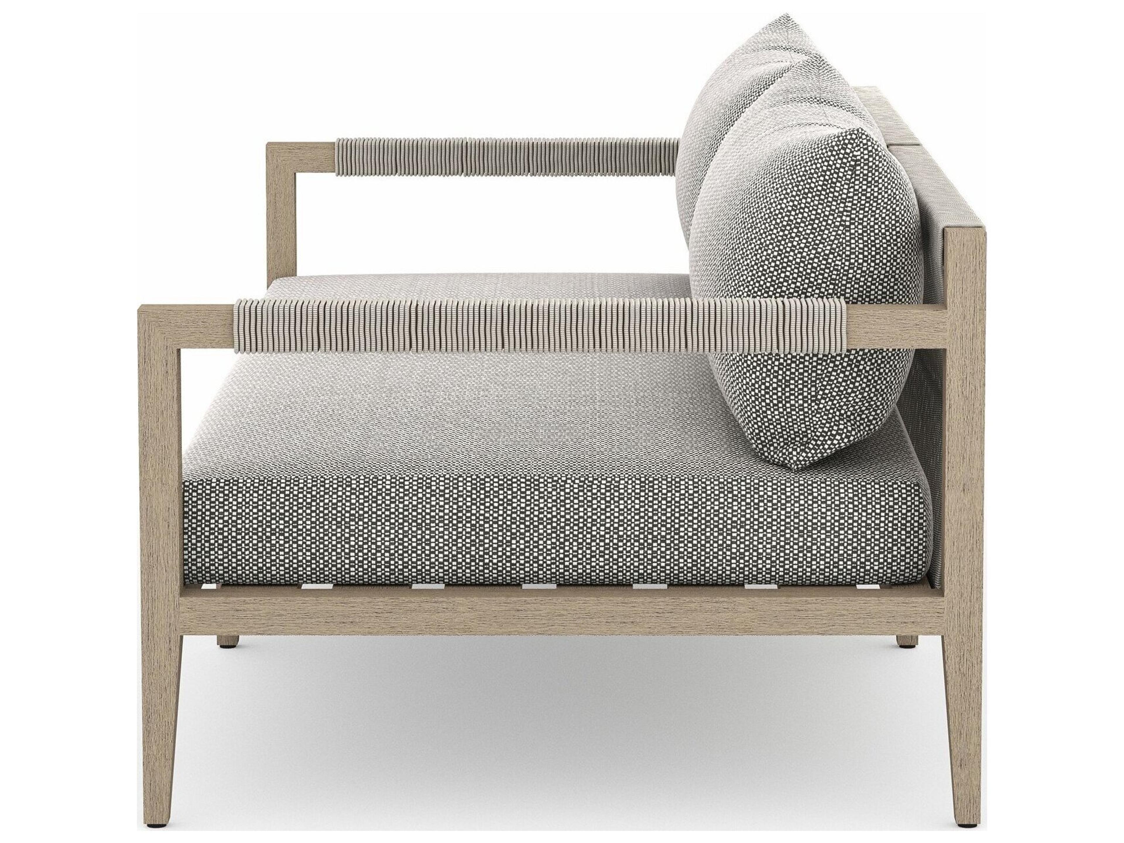 Luxecor Globetrotter Outdoor Sherwood Washed Brown Teak Cushion 63" Sofa in Faye Ash