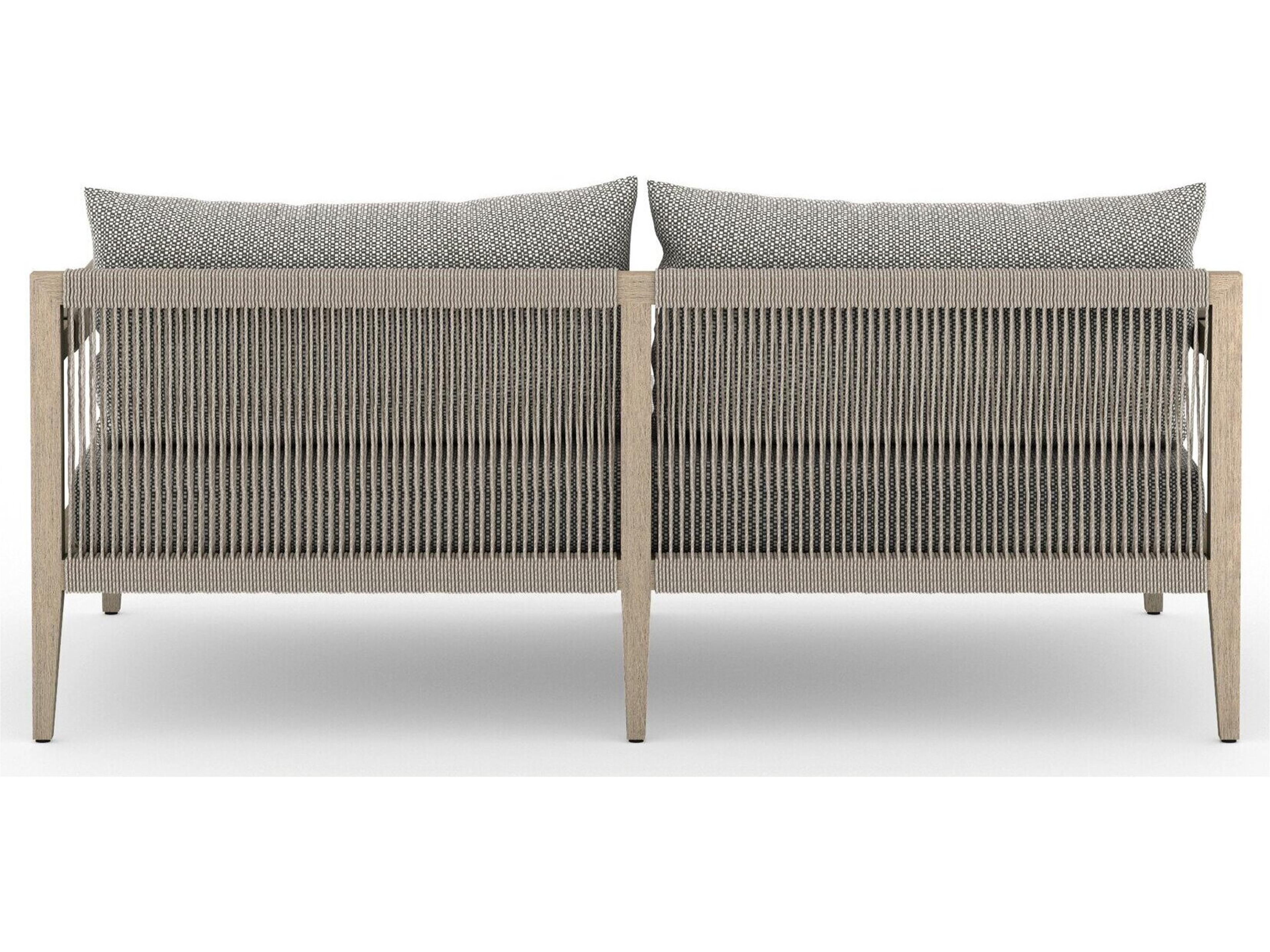 Luxecor Globetrotter Outdoor Sherwood Washed Brown Teak Cushion 63" Sofa in Faye Ash