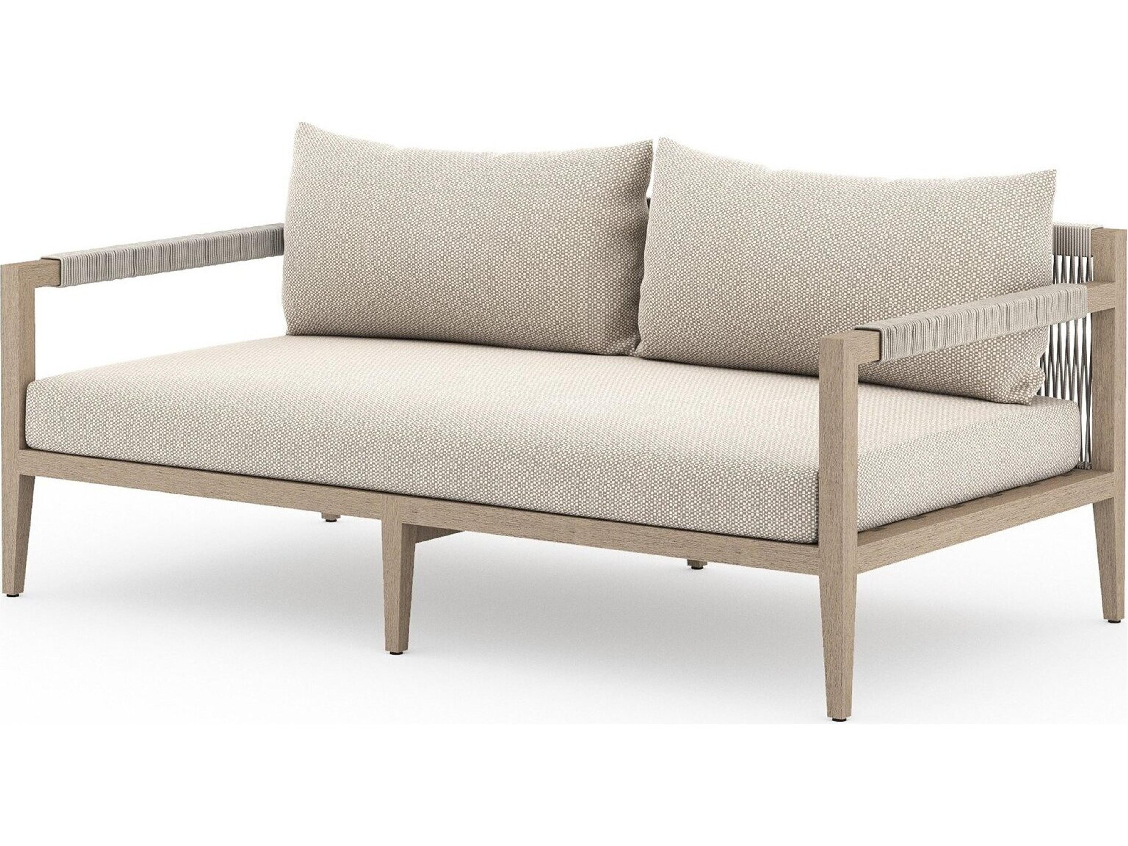 Luxecor Globetrotter Outdoor Sherwood Washed Brown Teak Cushion 63" Sofa in Faye Sand