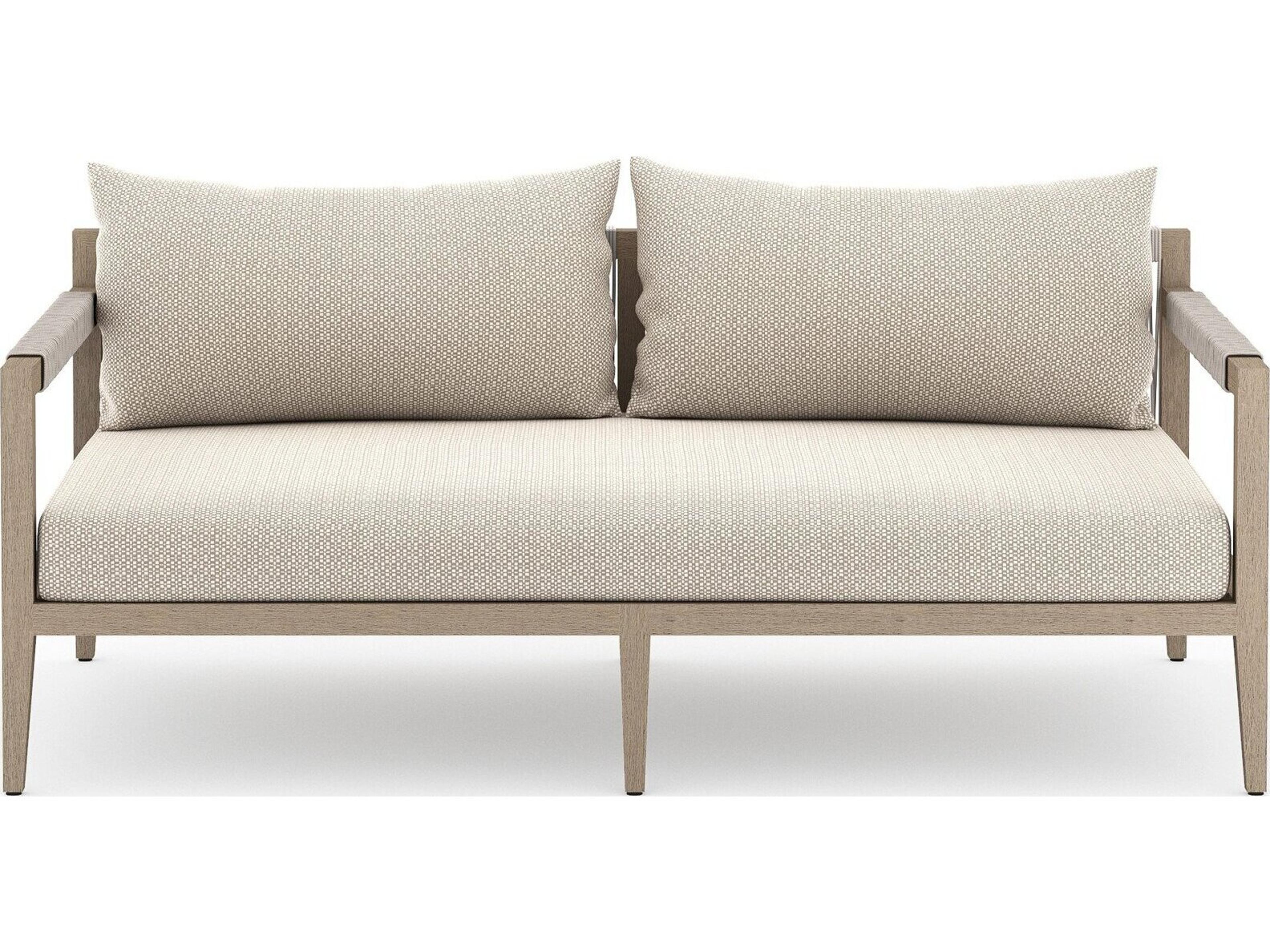 Globetrotter Outdoor Sherwood Washed Brown Teak Cushion 63" Sofa in Faye Sand