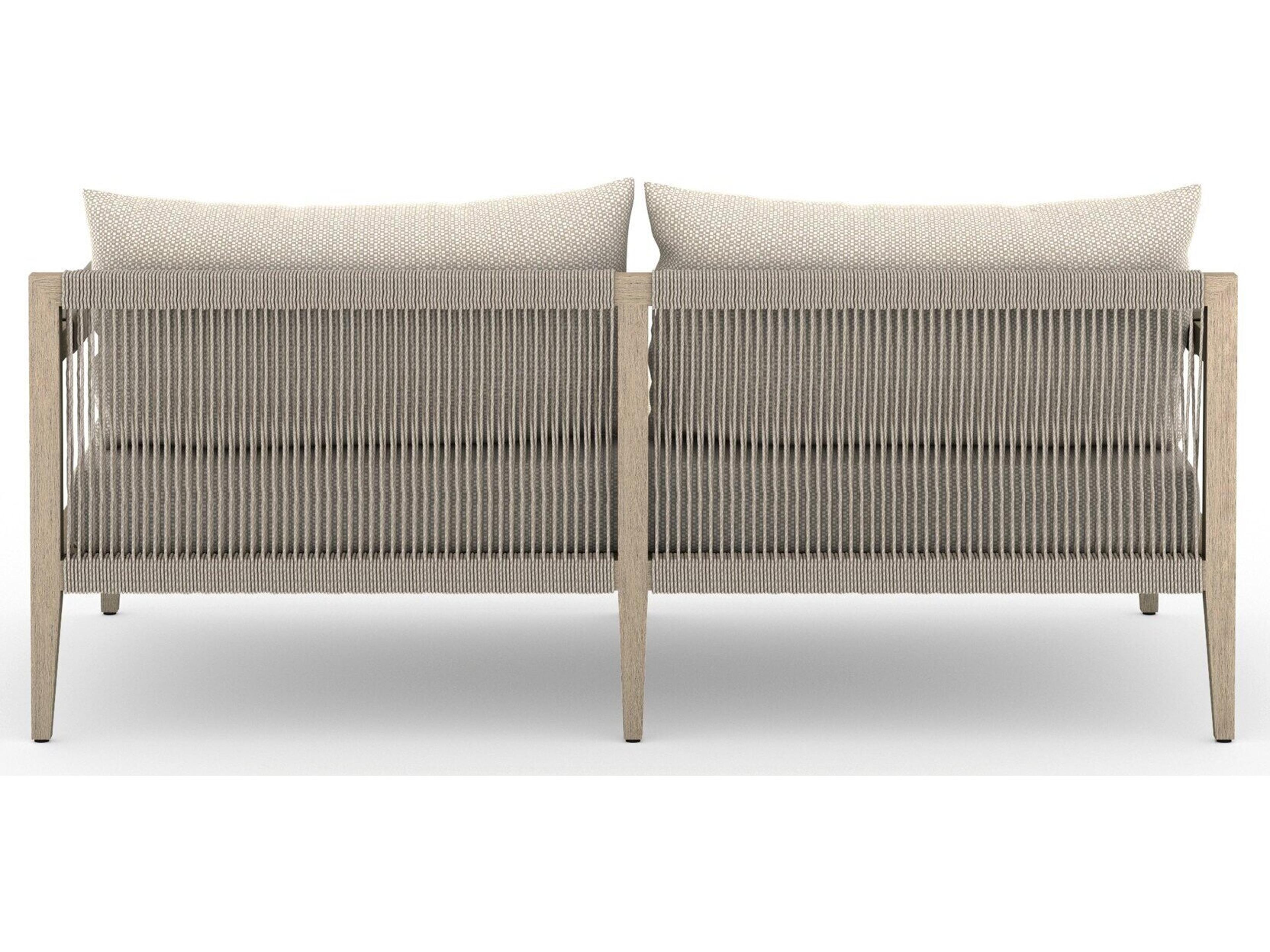 Luxecor Globetrotter Outdoor Sherwood Washed Brown Teak Cushion 63" Sofa in Faye Sand