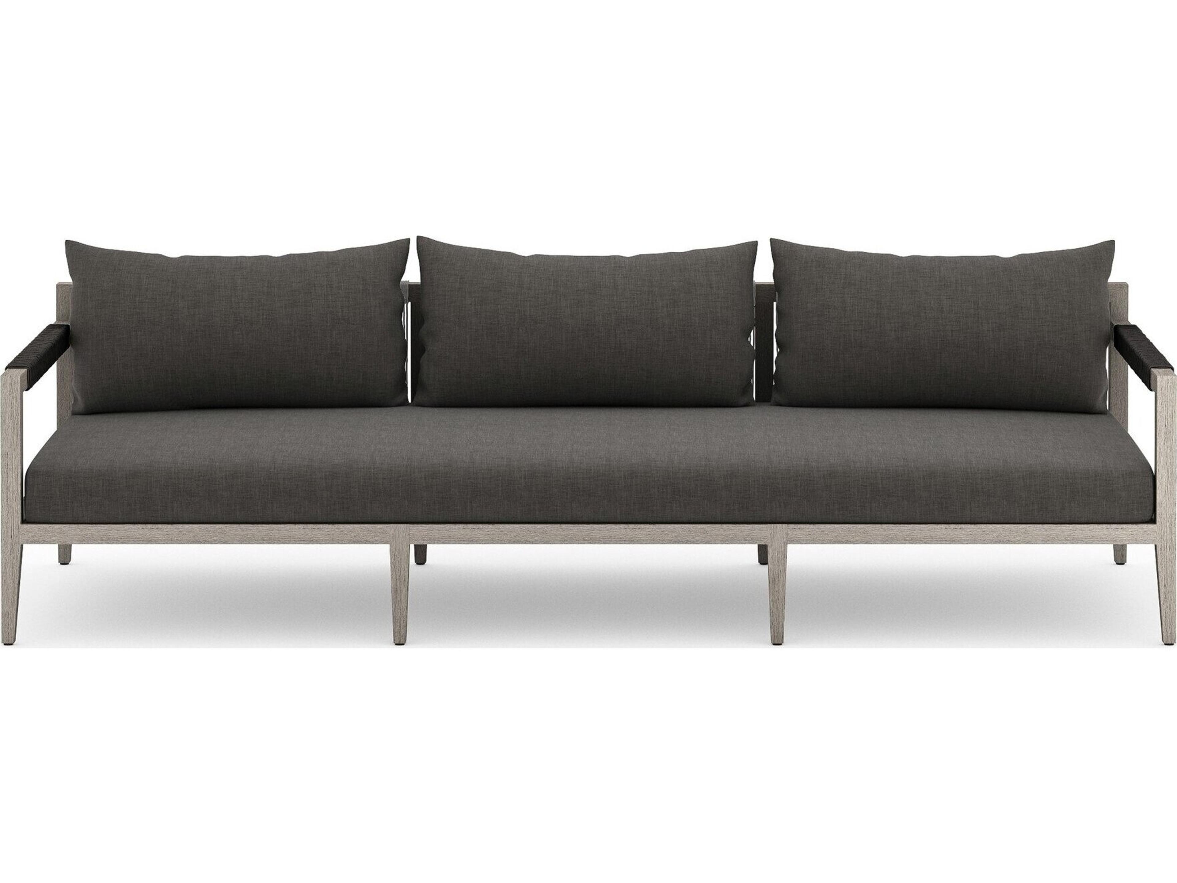 Globetrotter Outdoor Sherwood Weathered Grey Teak Cushion 93" Sofa in Charcoal