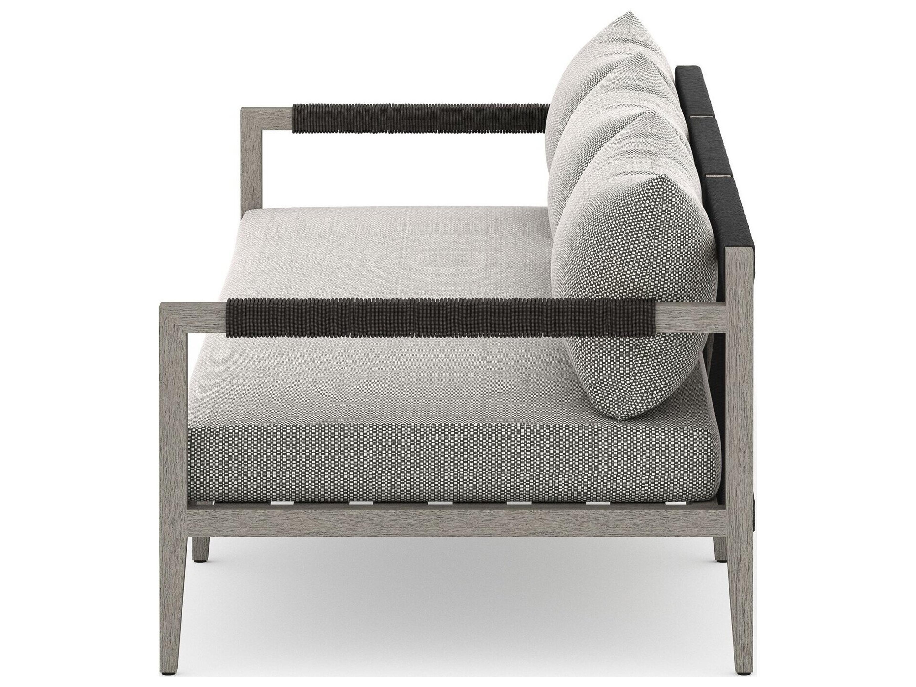 Luxecor Globetrotter Outdoor Sherwood Weathered Grey Teak Cushion 93" Sofa in Faye Ash