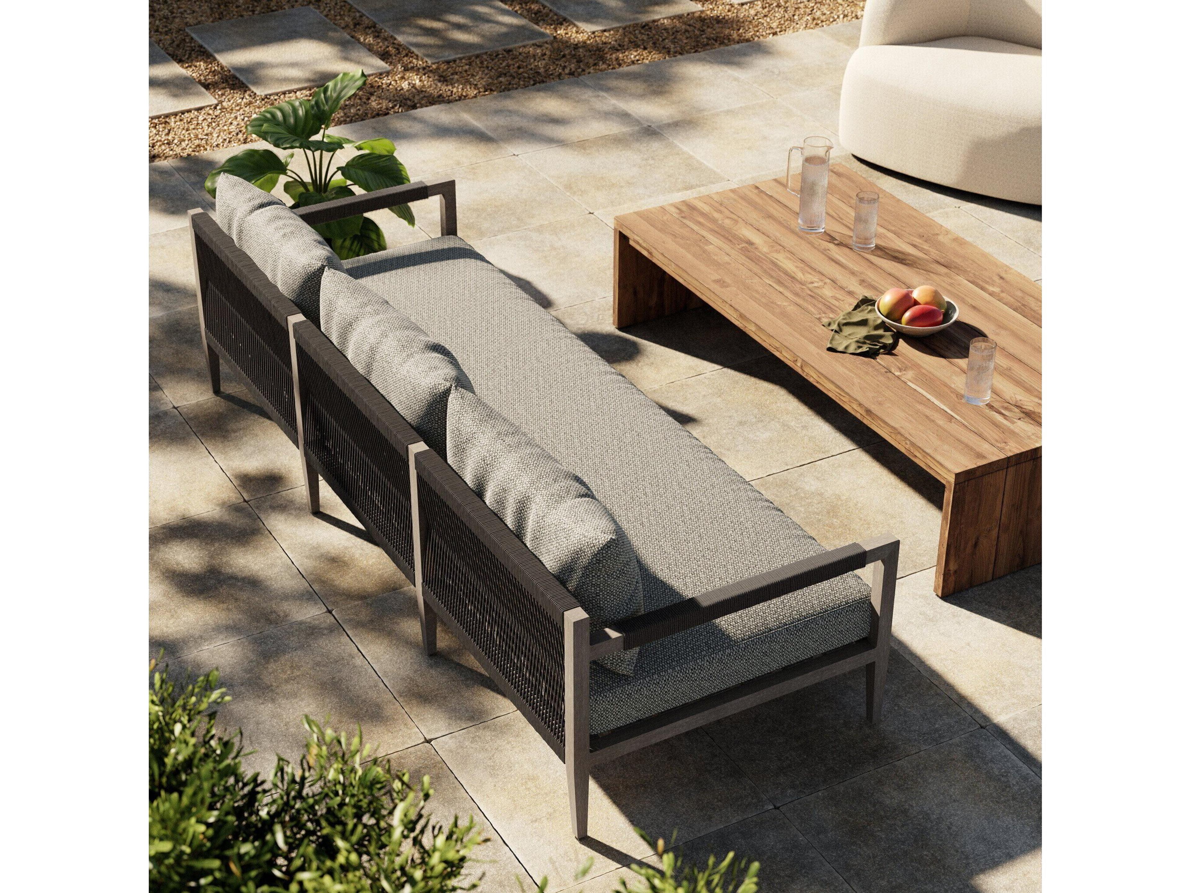 Luxecor Globetrotter Outdoor Sherwood Weathered Grey Teak Cushion 93" Sofa in Faye Ash