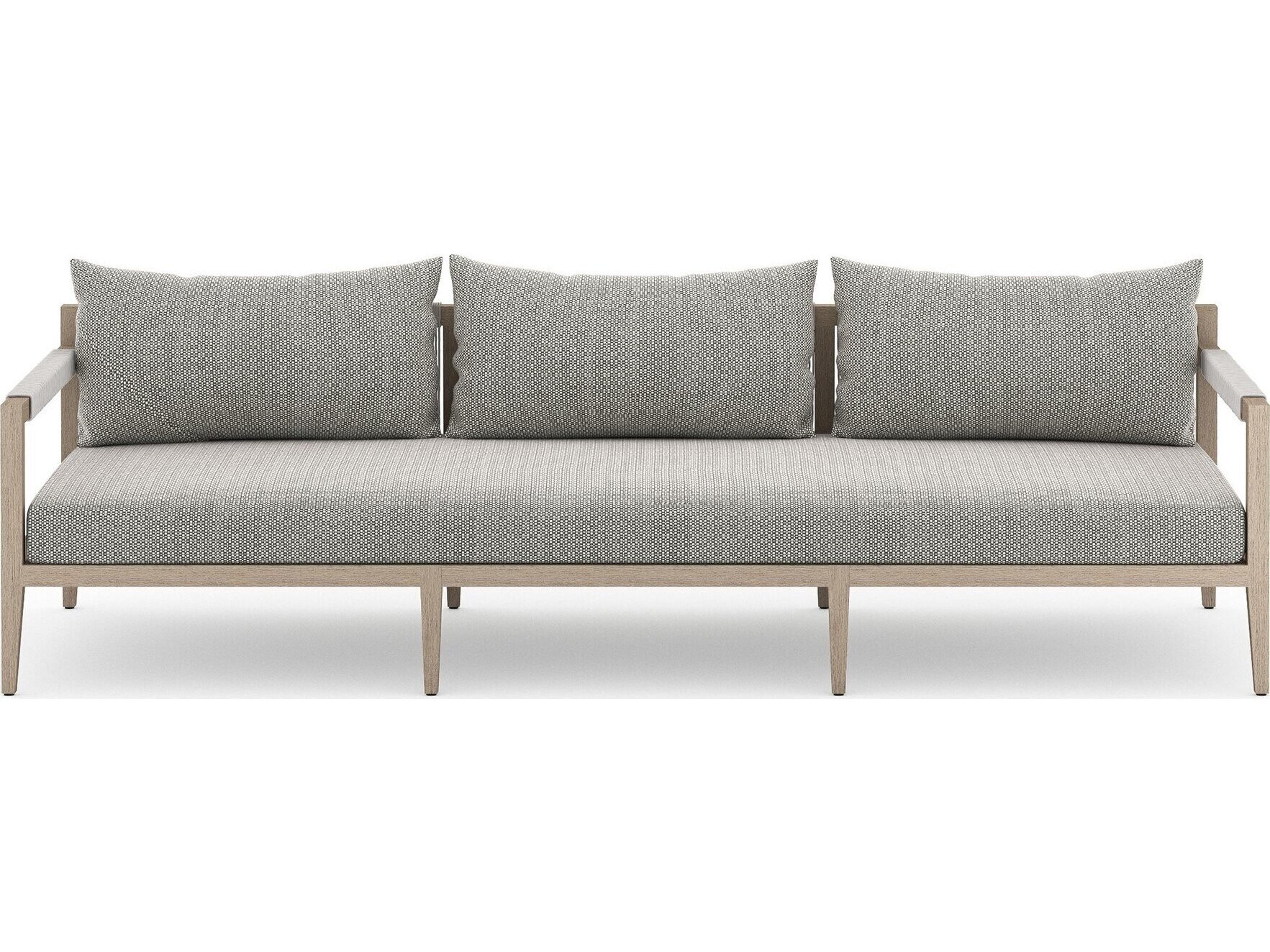 Globetrotter Outdoor Sherwood Washed Brown Teak Cushion 93" Sofa in Faye Ash