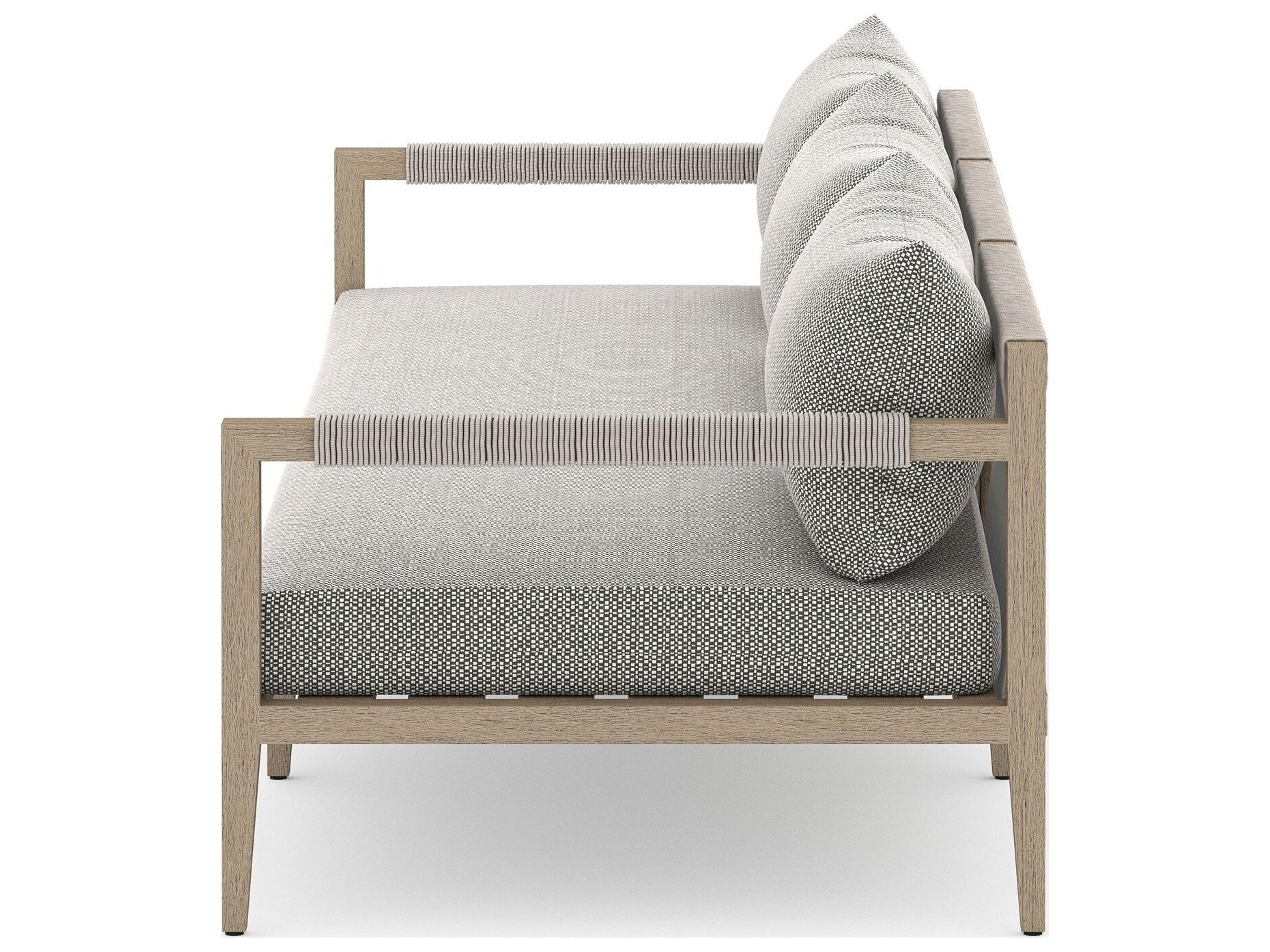 Luxecor Globetrotter Outdoor Sherwood Washed Brown Teak Cushion 93" Sofa in Faye Ash