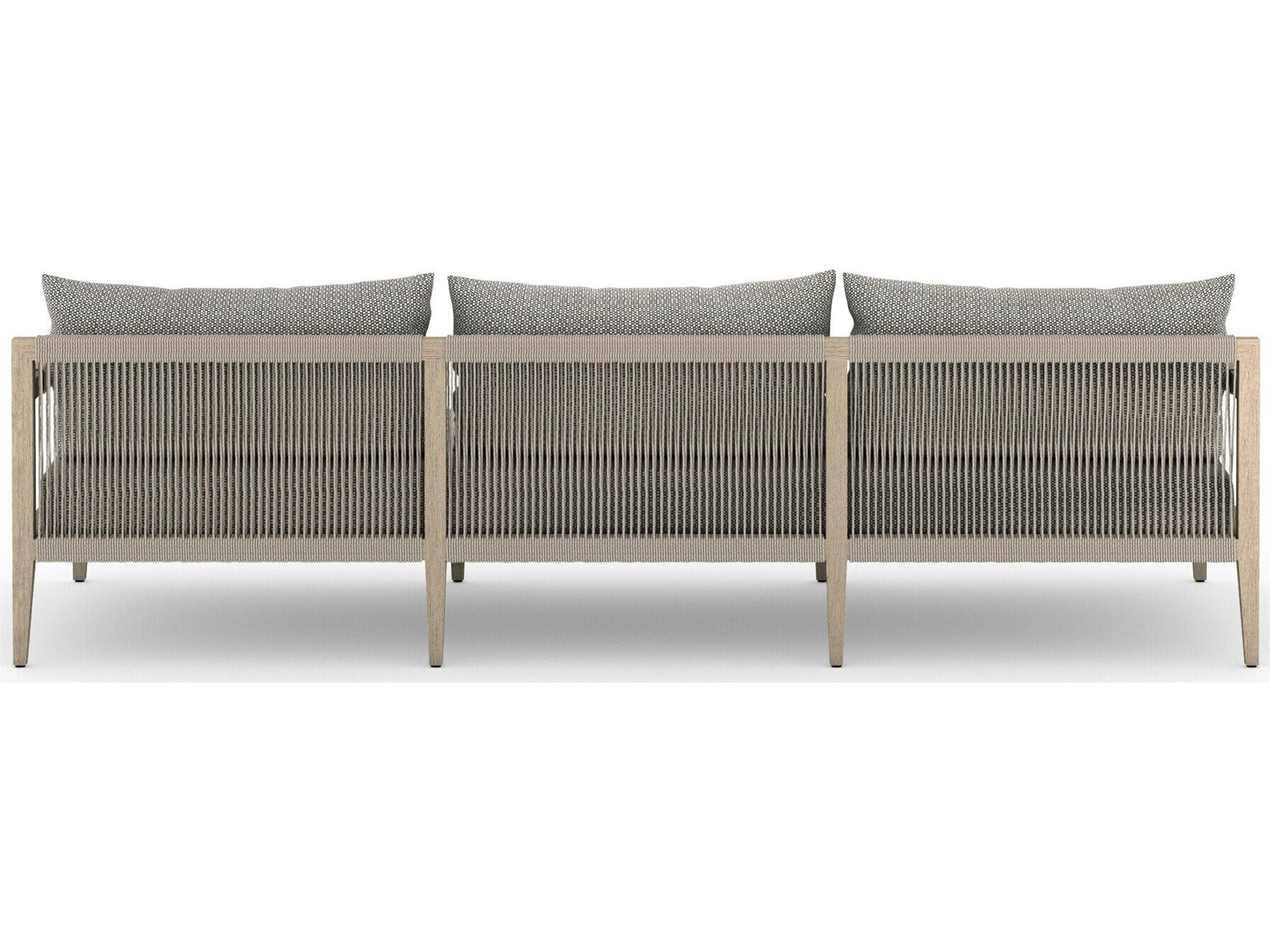 Luxecor Globetrotter Outdoor Sherwood Washed Brown Teak Cushion 93" Sofa in Faye Ash