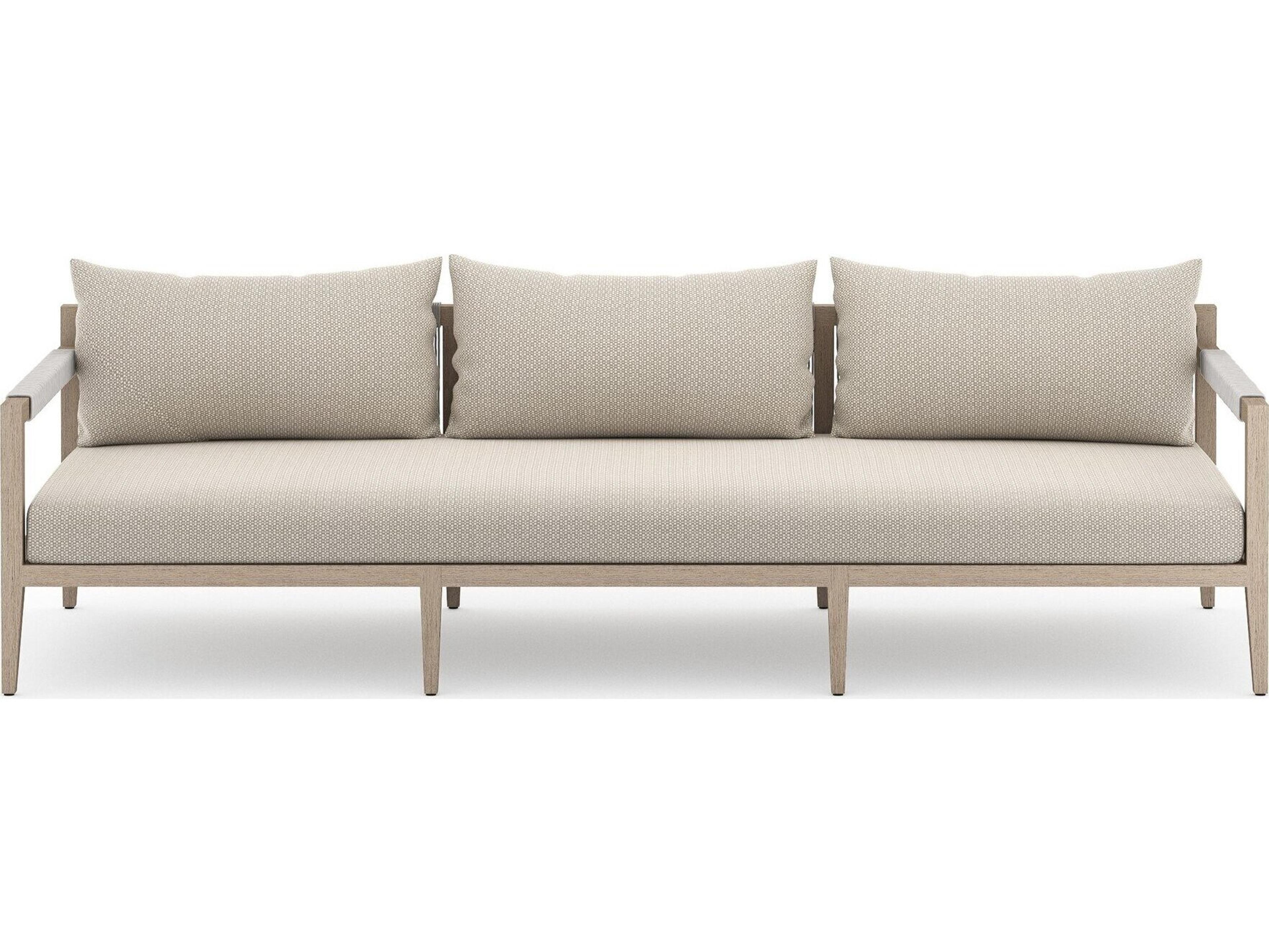 Globetrotter Outdoor Sherwood Washed Brown Teak Cushion 93" Sofa in Faye Sand