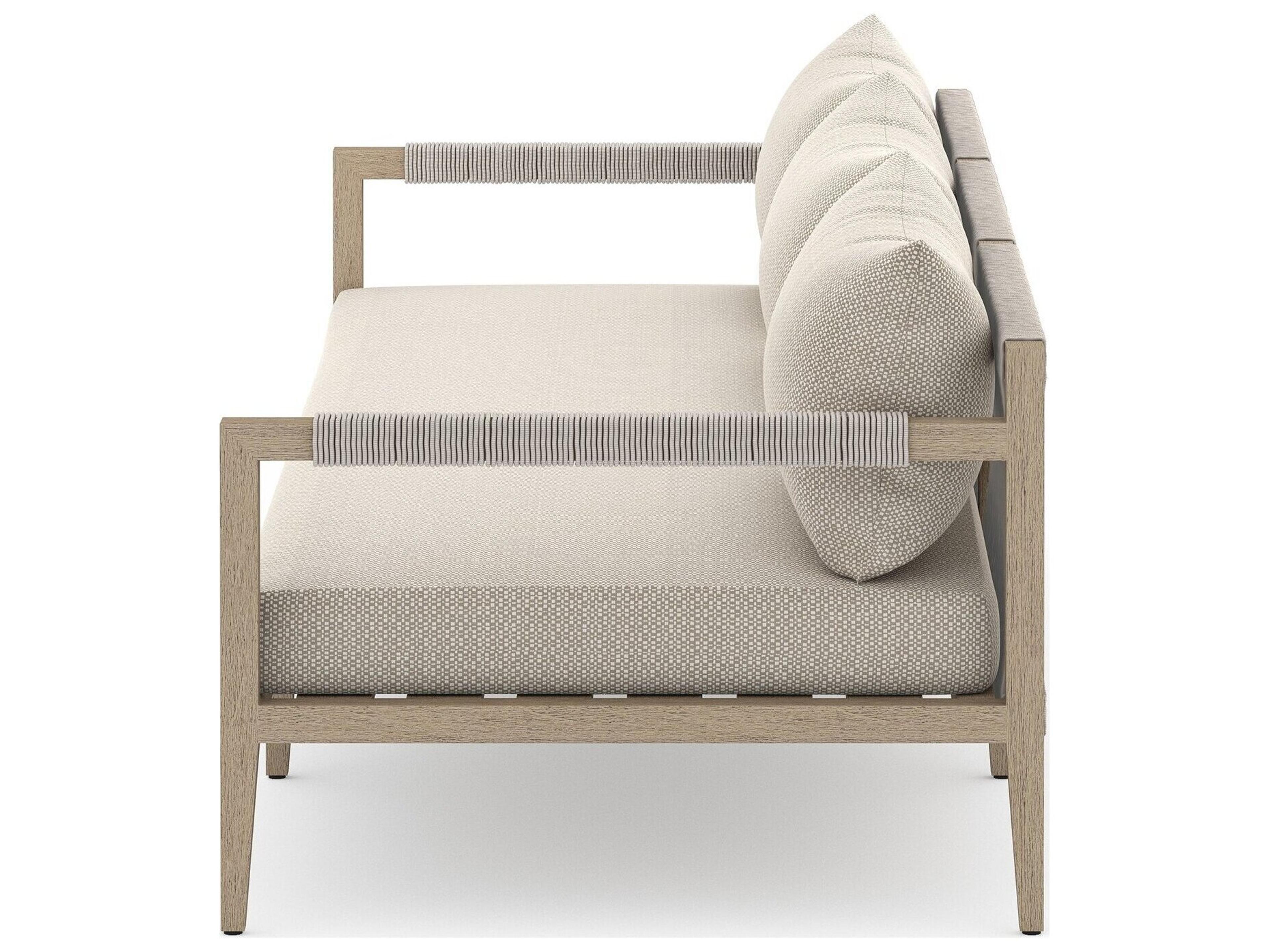 Luxecor Globetrotter Outdoor Sherwood Washed Brown Teak Cushion 93" Sofa in Faye Sand