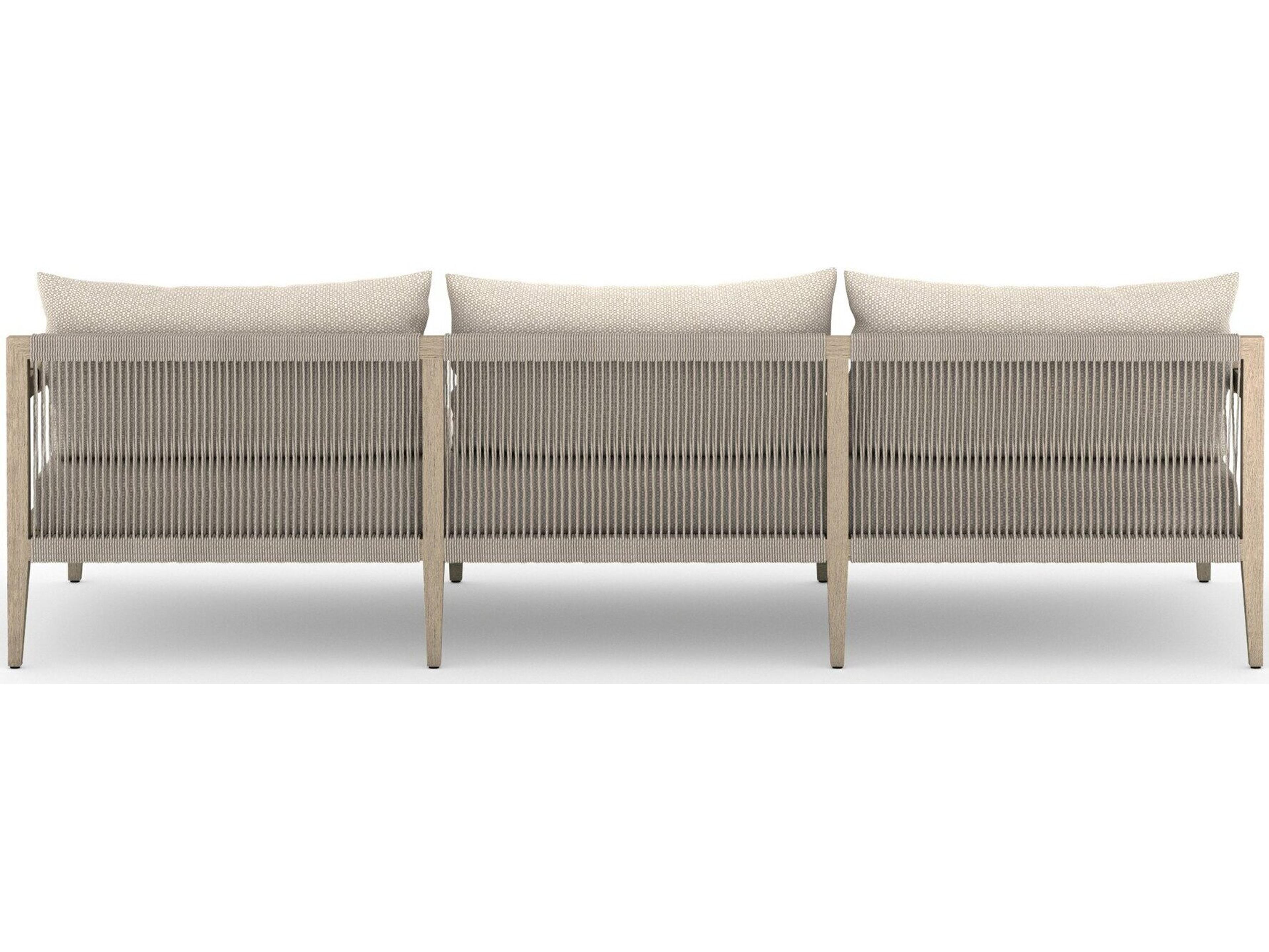 Luxecor Globetrotter Outdoor Sherwood Washed Brown Teak Cushion 93" Sofa in Faye Sand