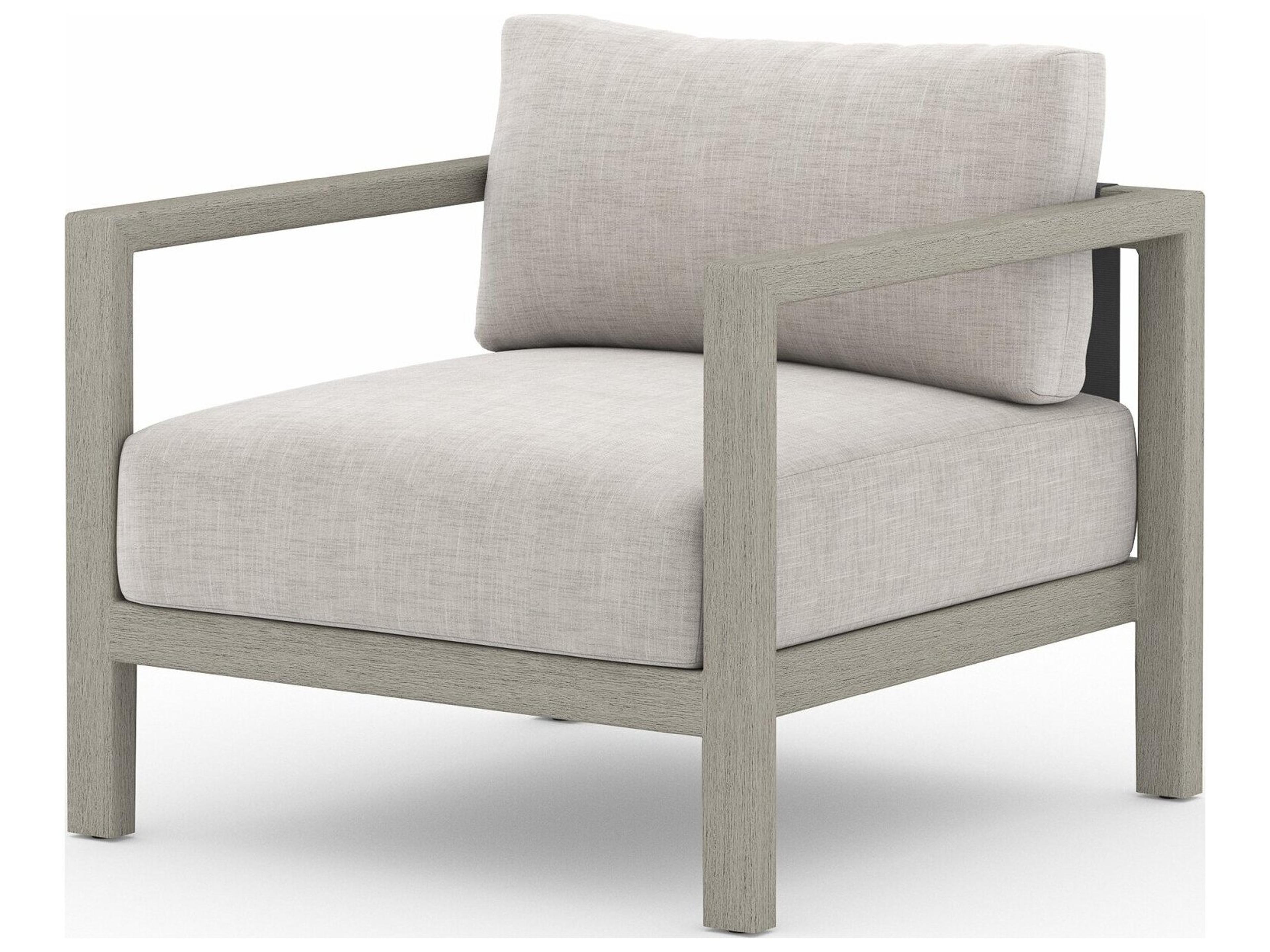 Solano Stone Grey Weathered Dark Strap Teak Cushion Lounge Chair